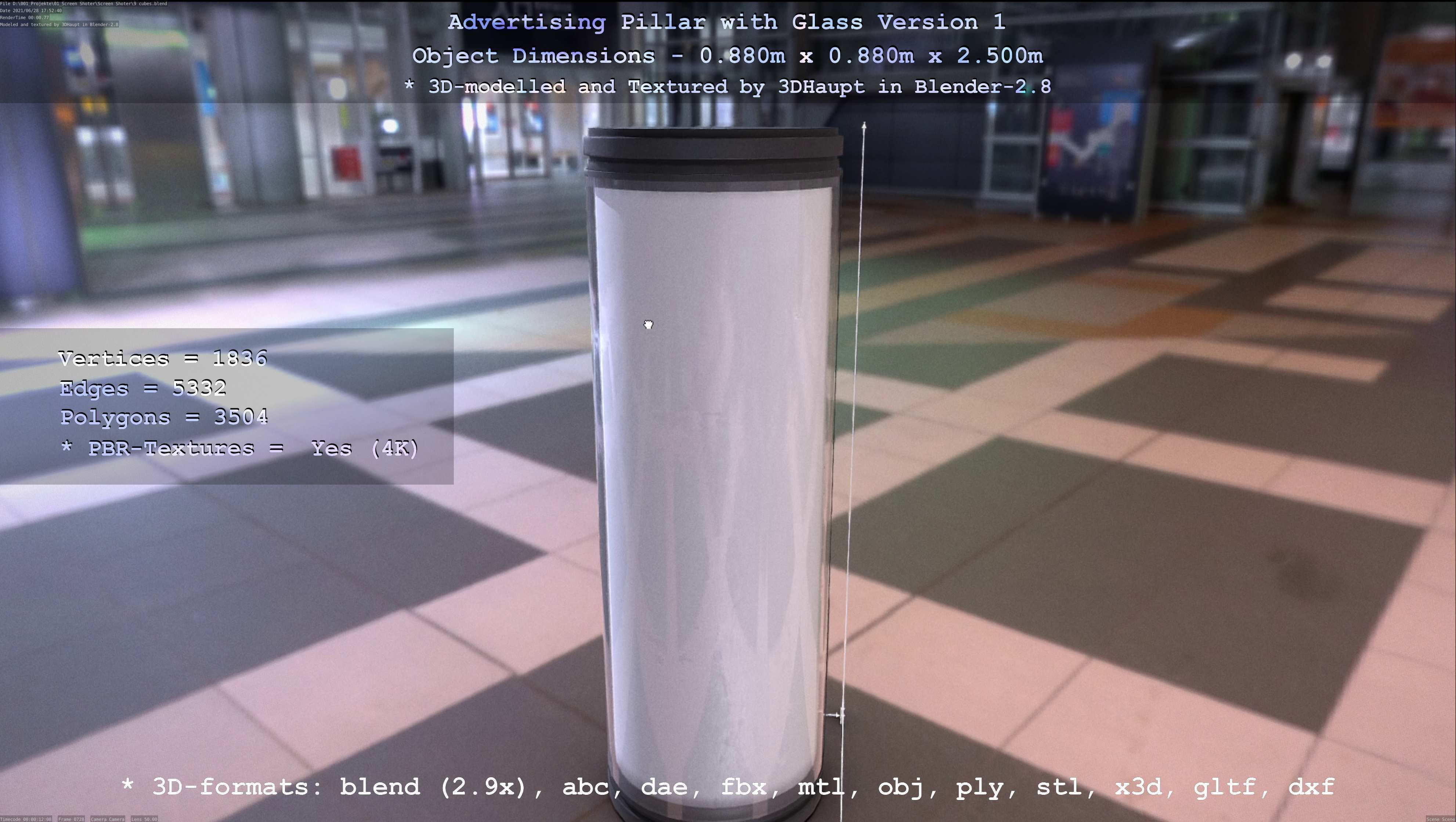 Advertising Pillar with Glass 1 Low-poly 3D model_50