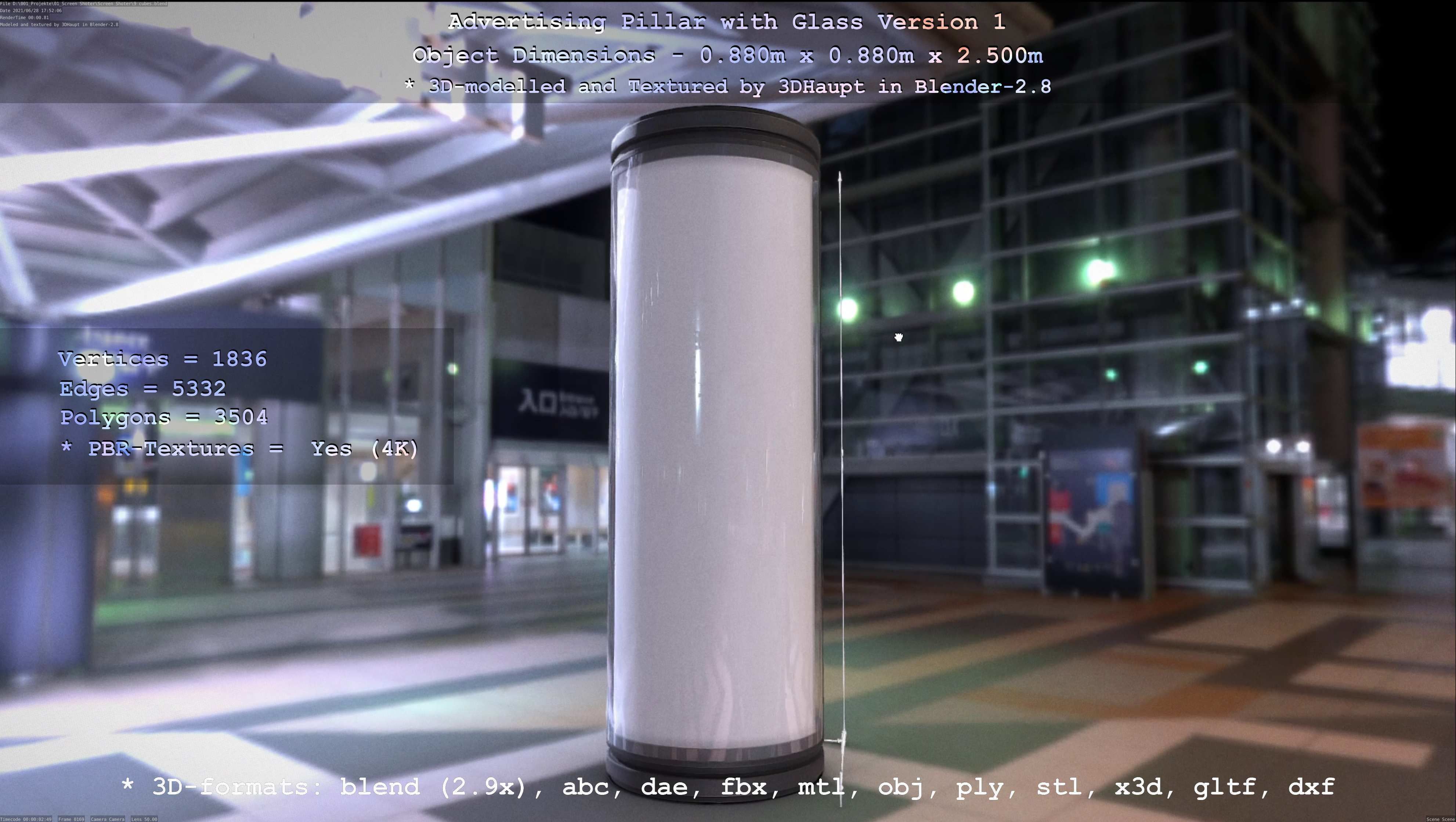 Advertising Pillar with Glass 1 Low-poly 3D model_76