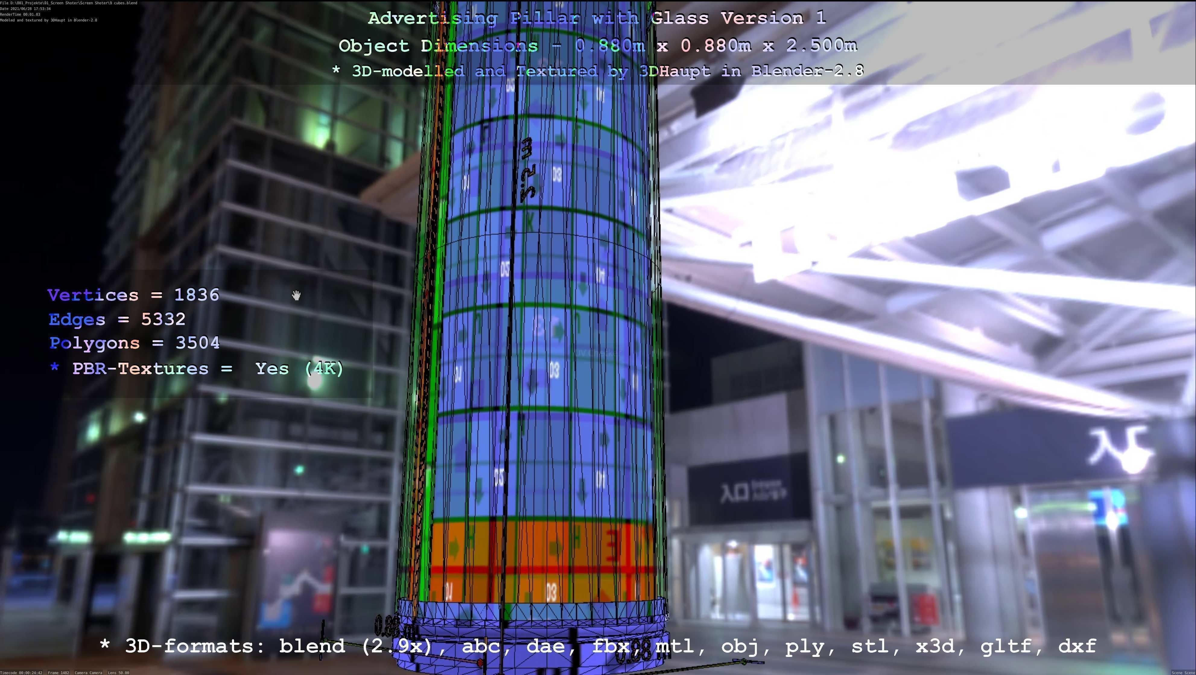 Advertising Pillar with Glass 1 Low-poly 3D model_14