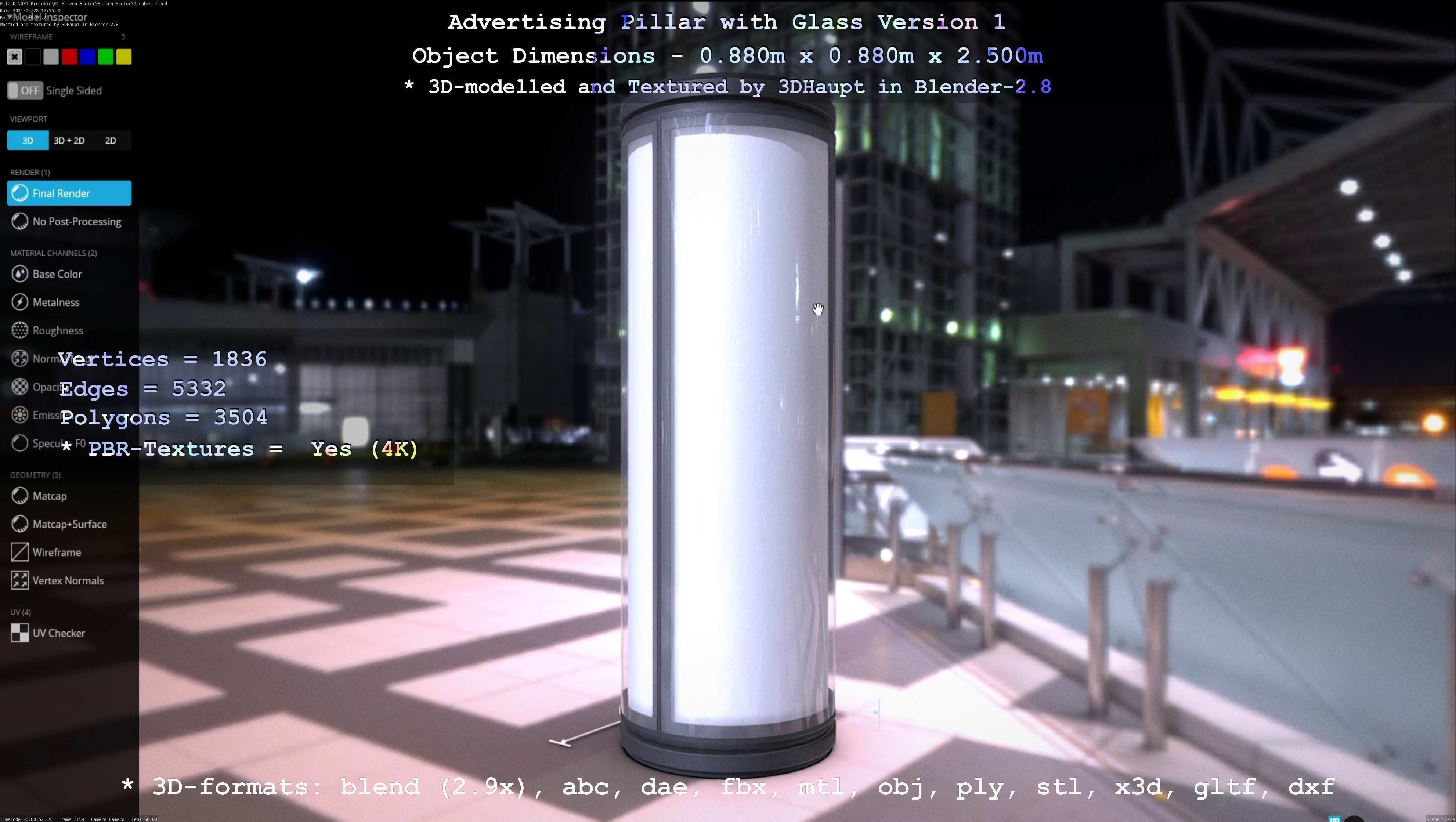 Advertising Pillar with Glass 1 Low-poly 3D model_26