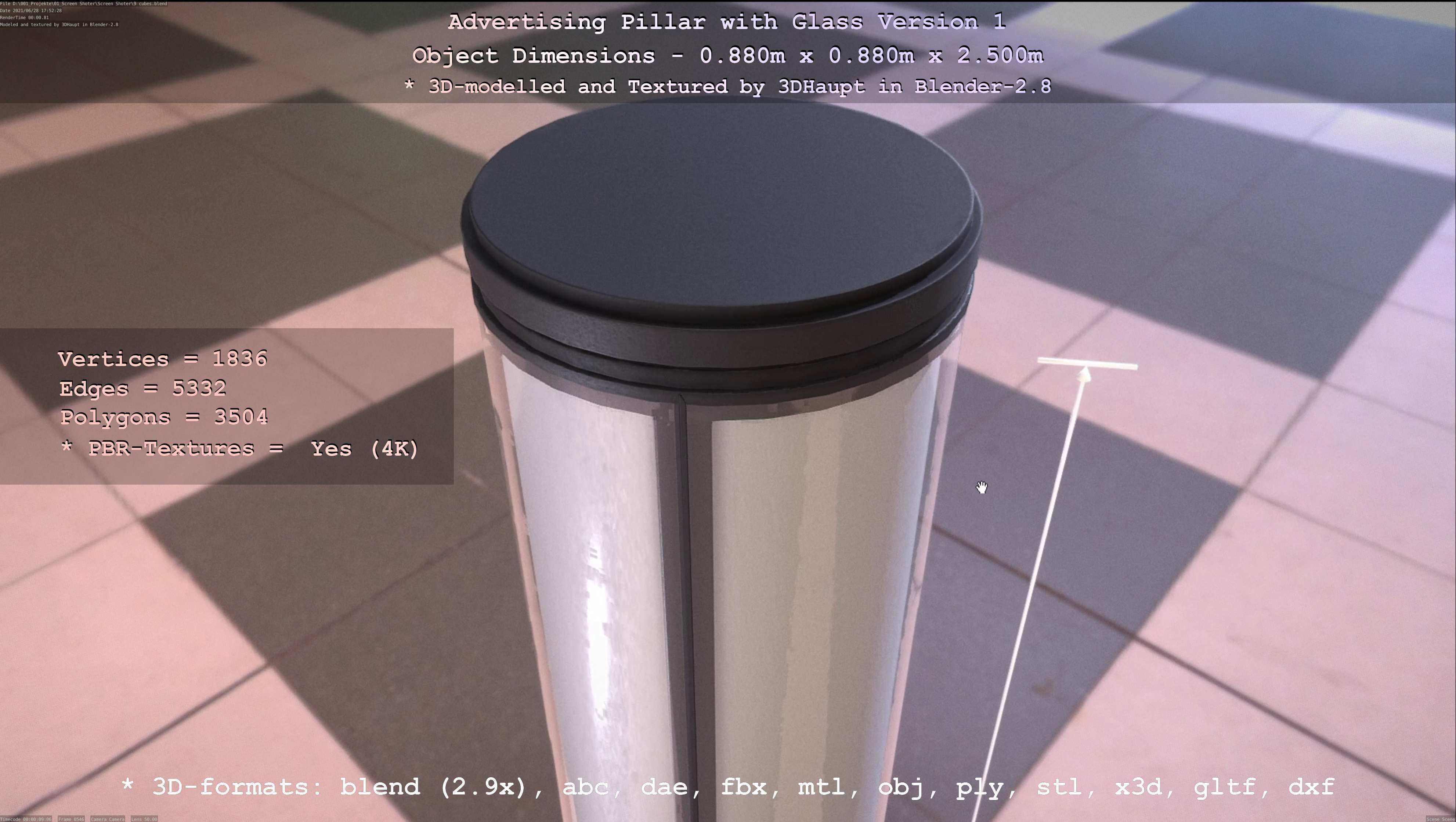 Advertising Pillar with Glass 1 Low-poly 3D model_40