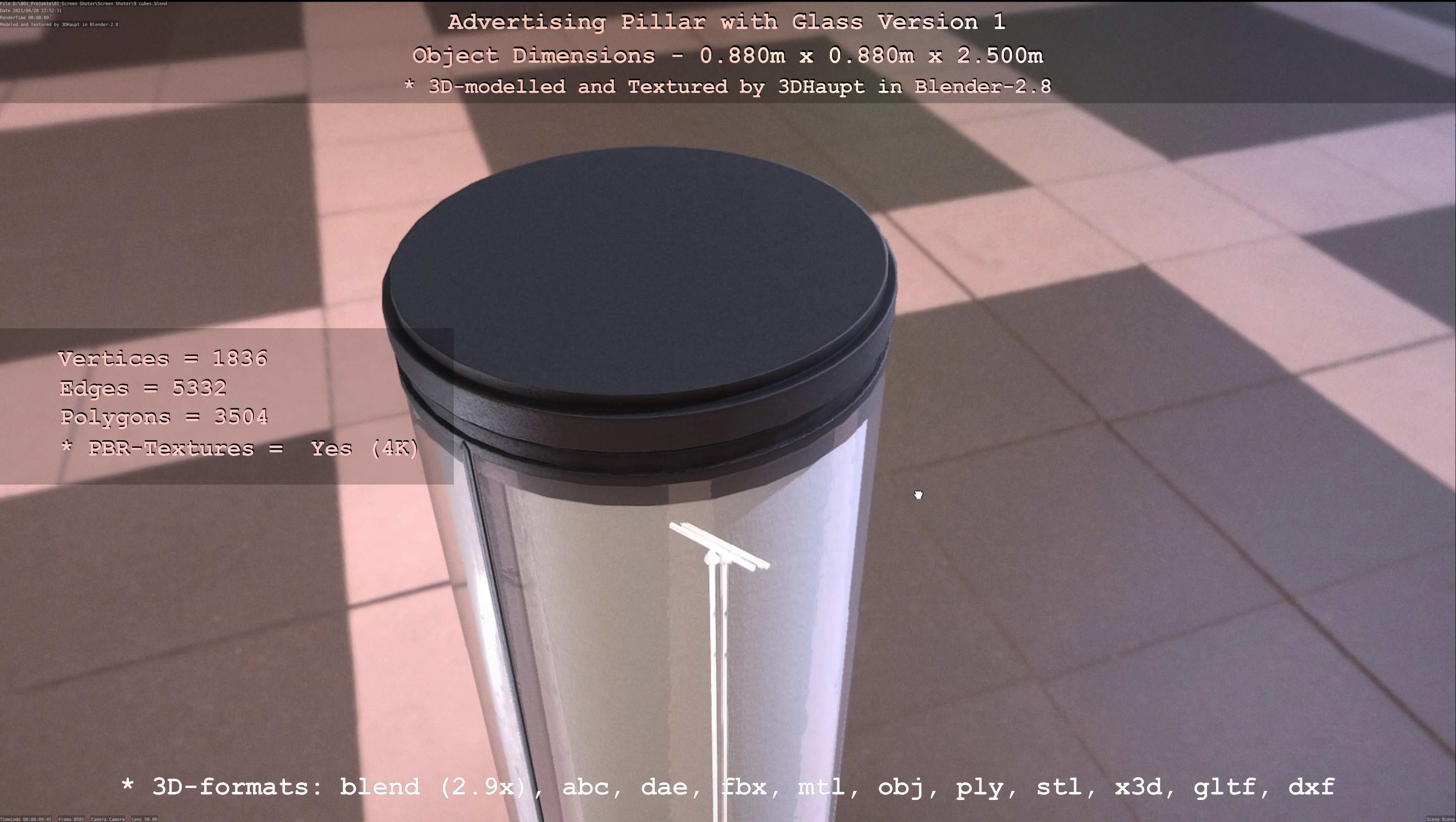 Advertising Pillar with Glass 1 Low-poly 3D model_41