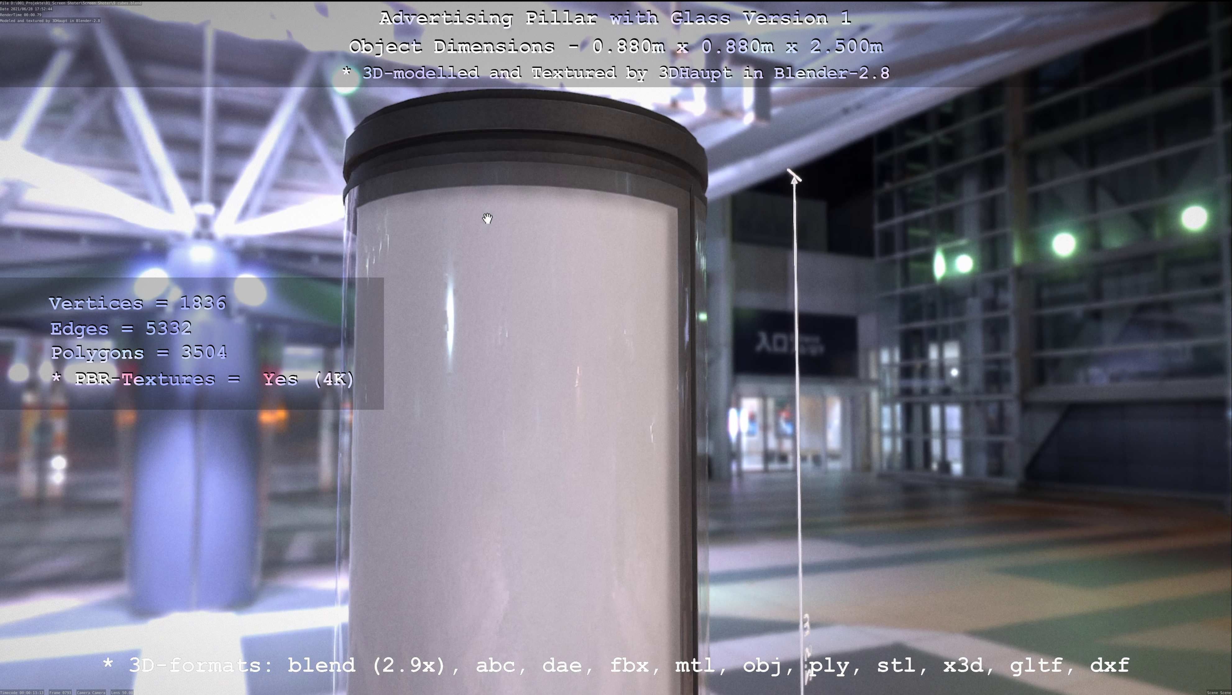 Advertising Pillar with Glass 1 Low-poly 3D model_52