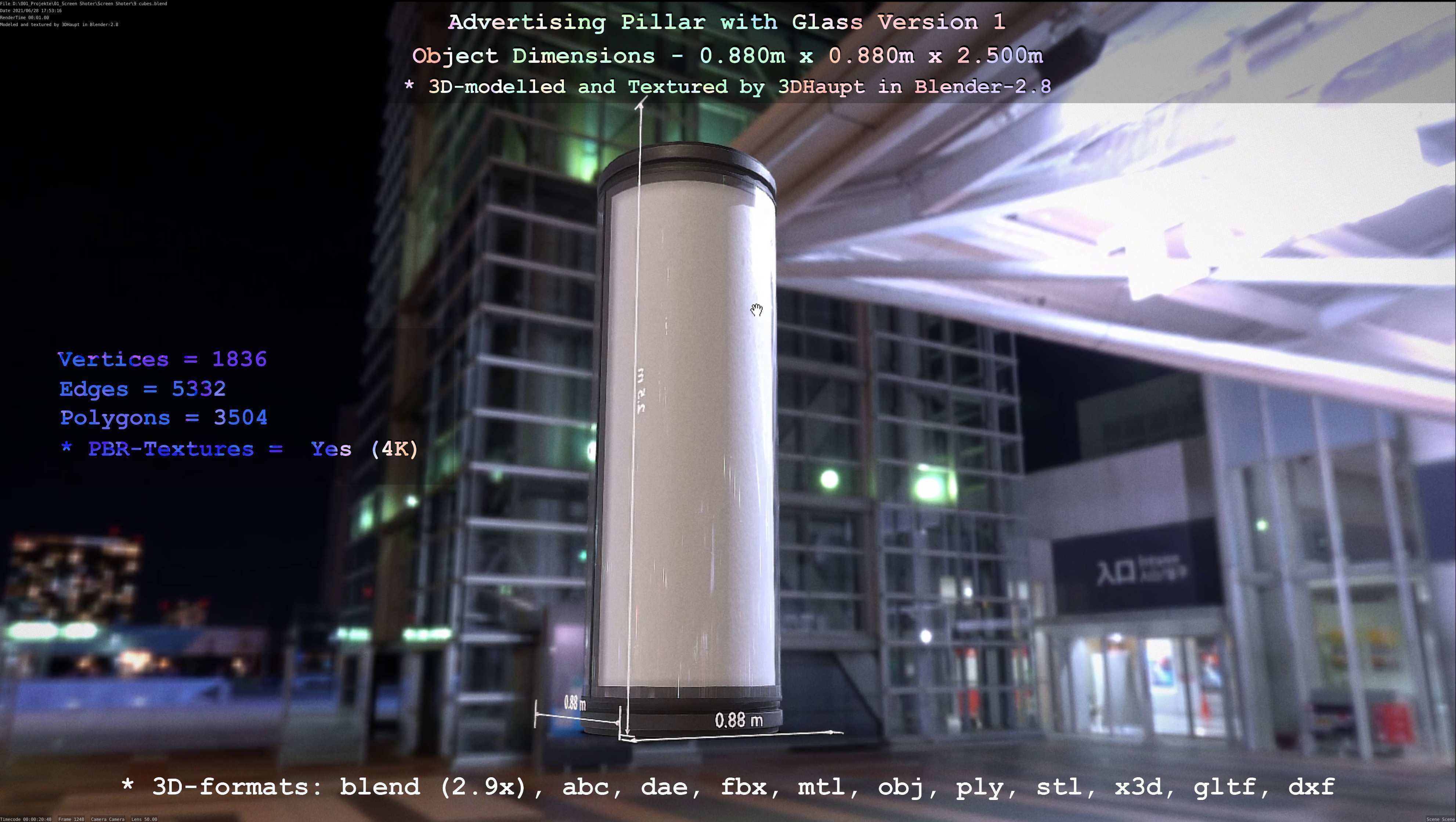 Advertising Pillar with Glass 1 Low-poly 3D model_11