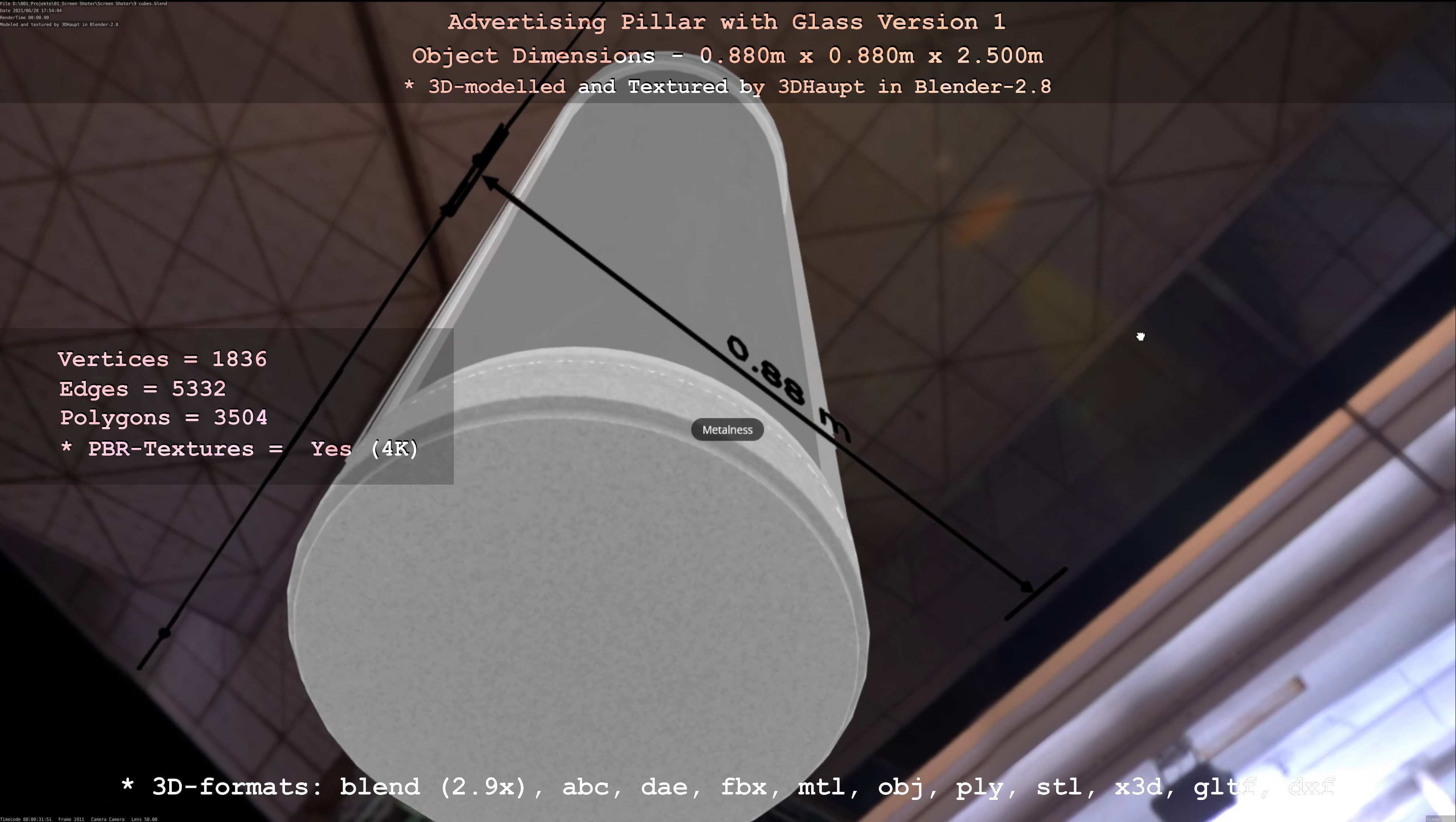 Advertising Pillar with Glass 1 Low-poly 3D model_20