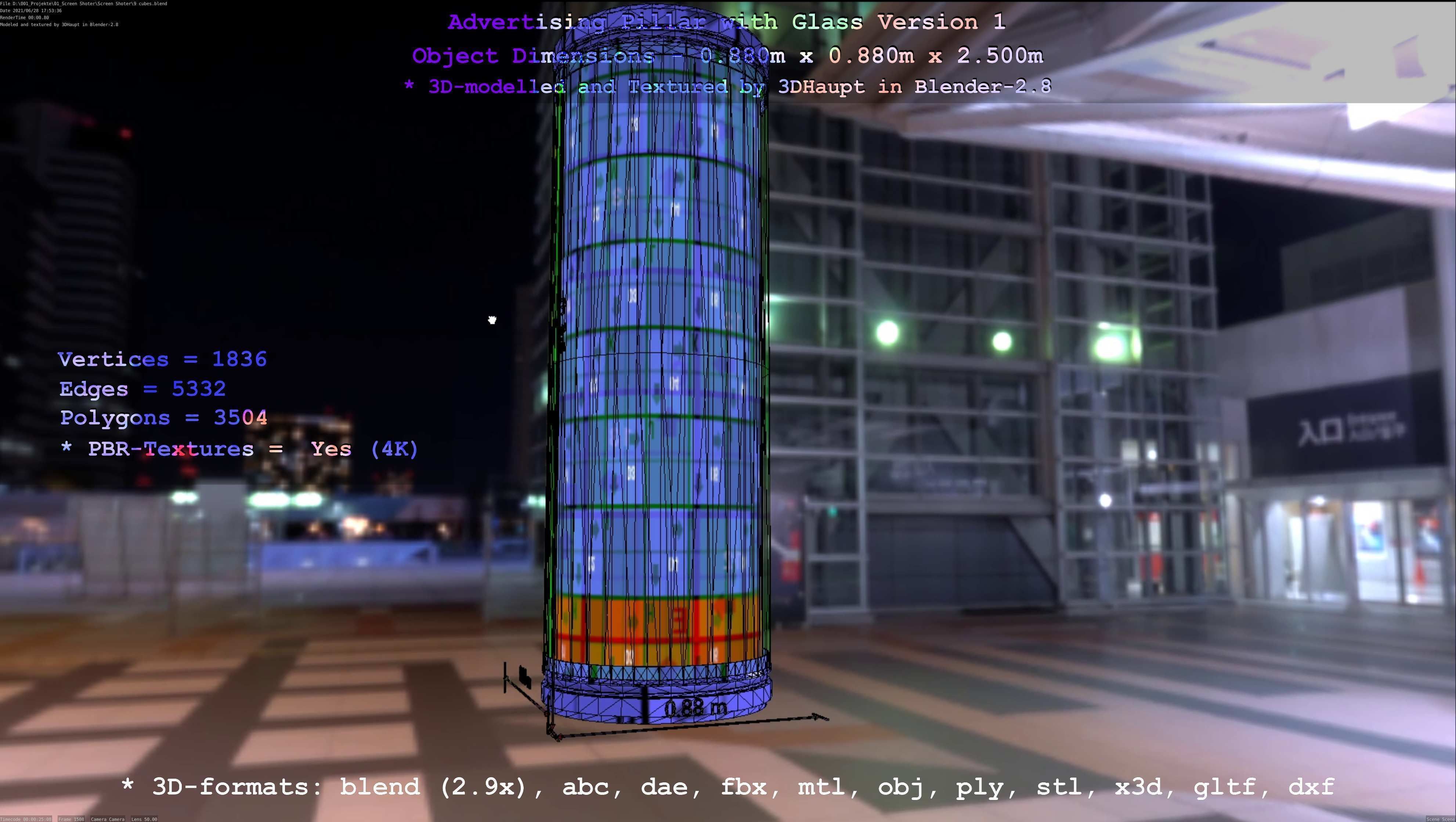 Advertising Pillar with Glass 1 Low-poly 3D model_15
