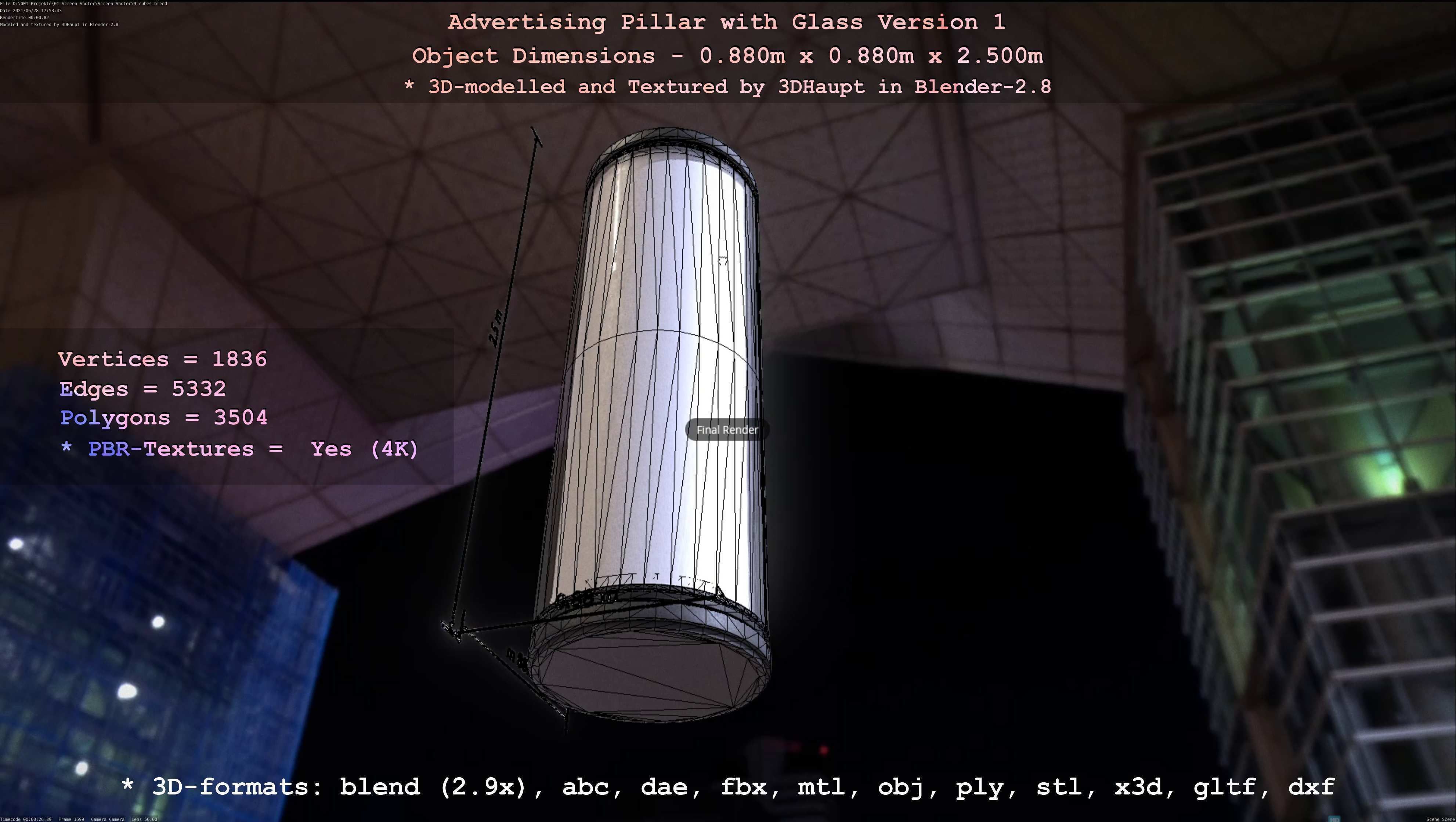 Advertising Pillar with Glass 1 Low-poly 3D model_16