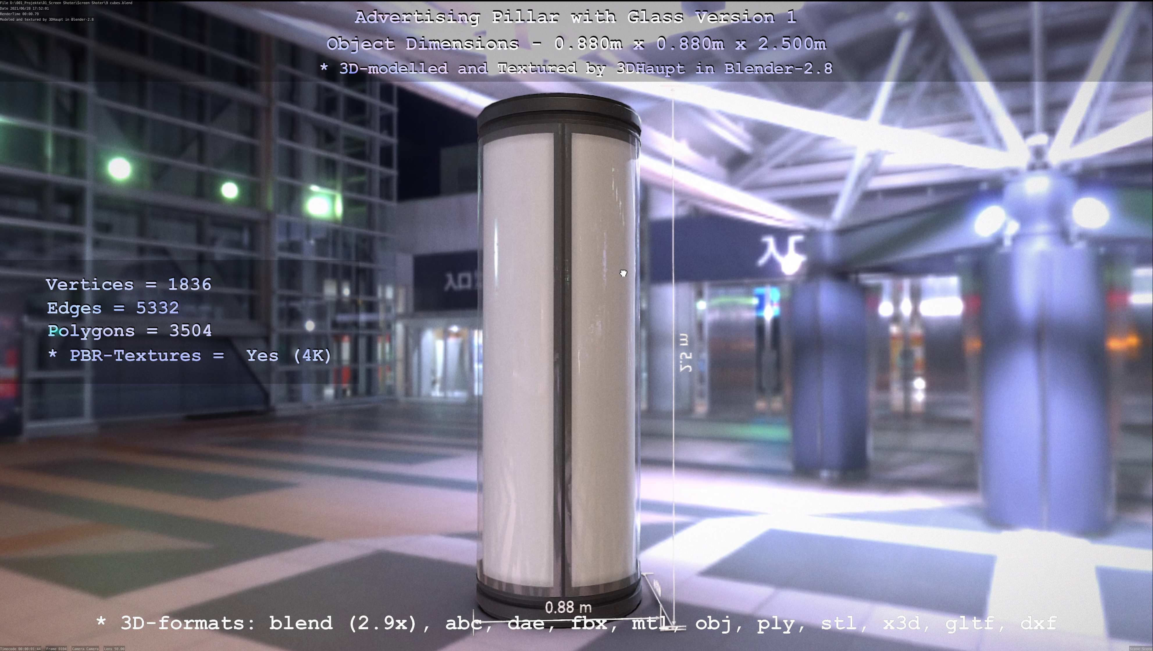 Advertising Pillar with Glass 1 Low-poly 3D model_74