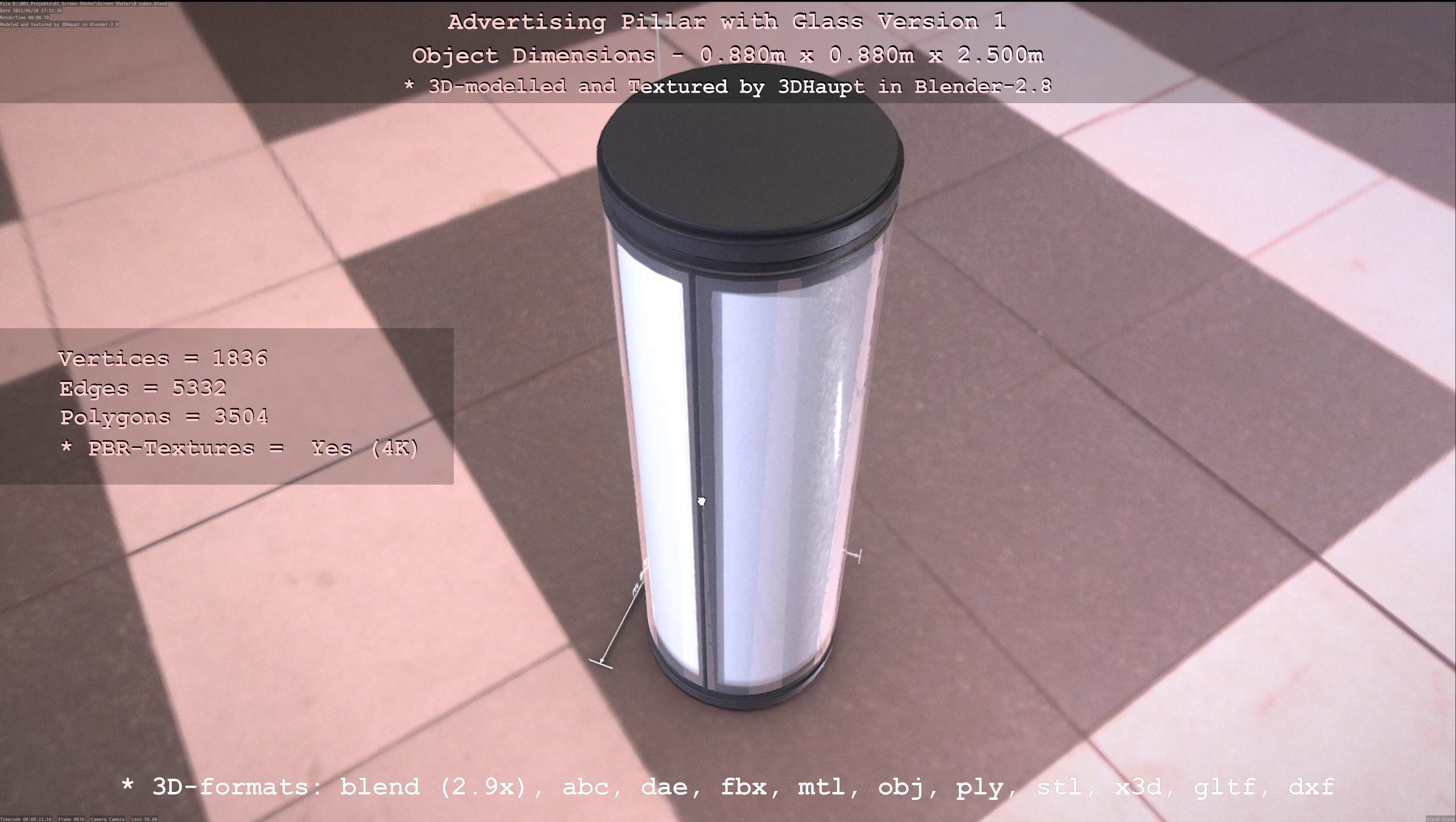 Advertising Pillar with Glass 1 Low-poly 3D model_46