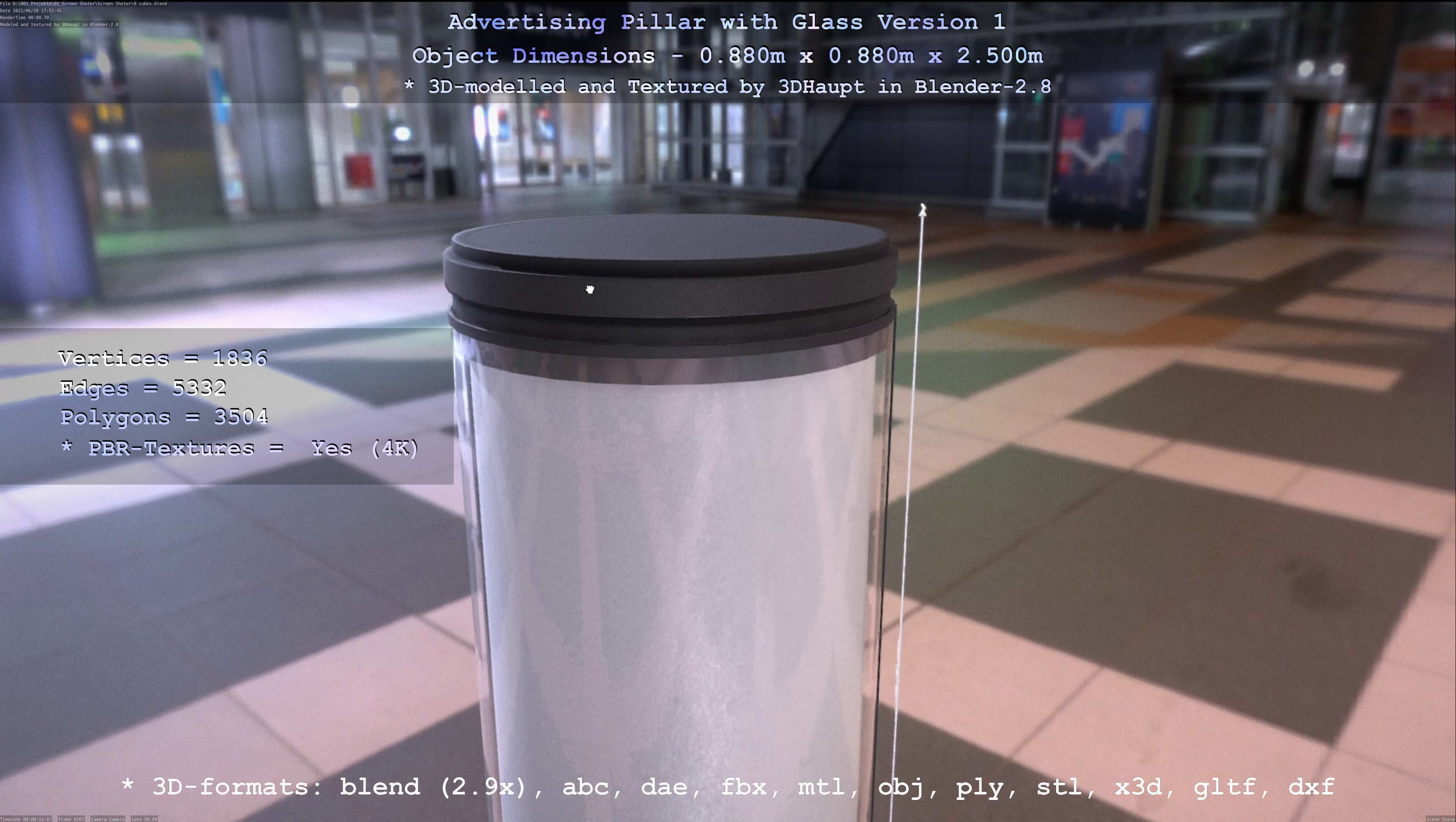 Advertising Pillar with Glass 1 Low-poly 3D model_51