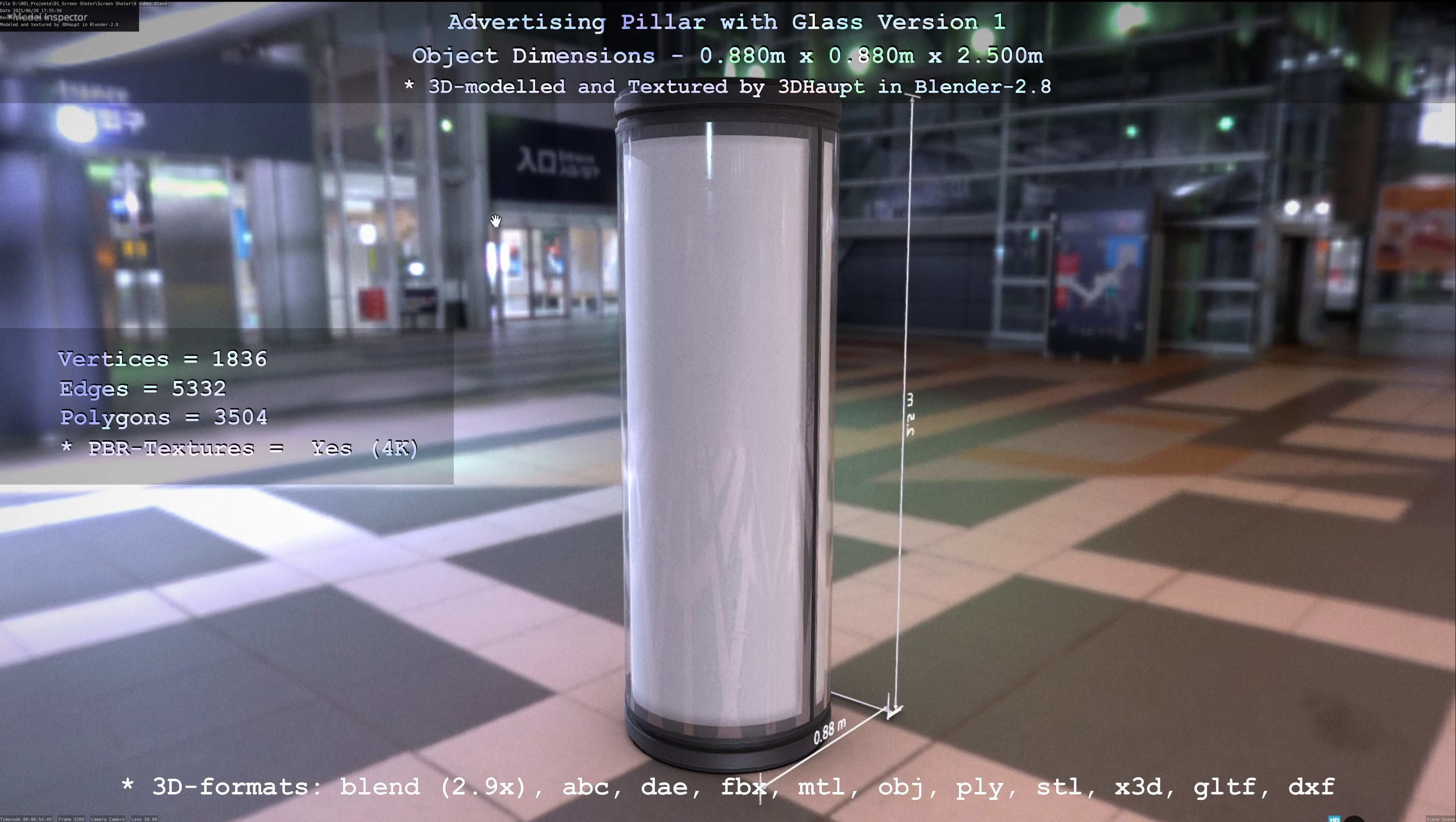 Advertising Pillar with Glass 1 Low-poly 3D model_27
