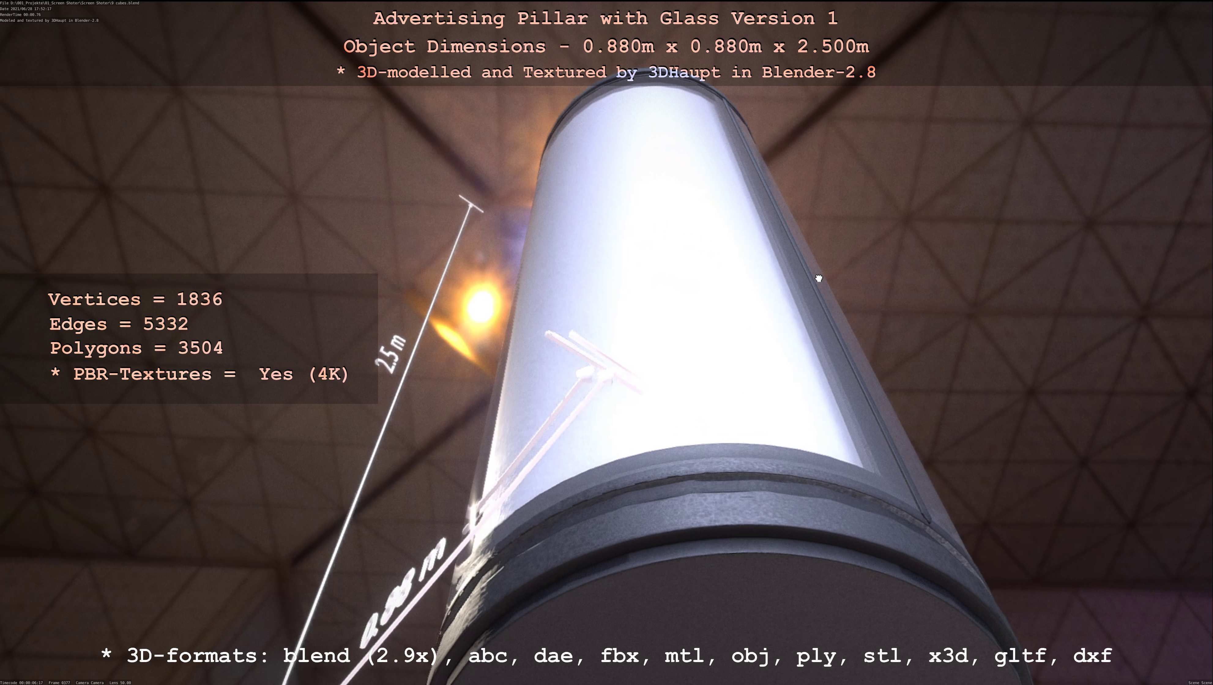 Advertising Pillar with Glass 1 Low-poly 3D model_80