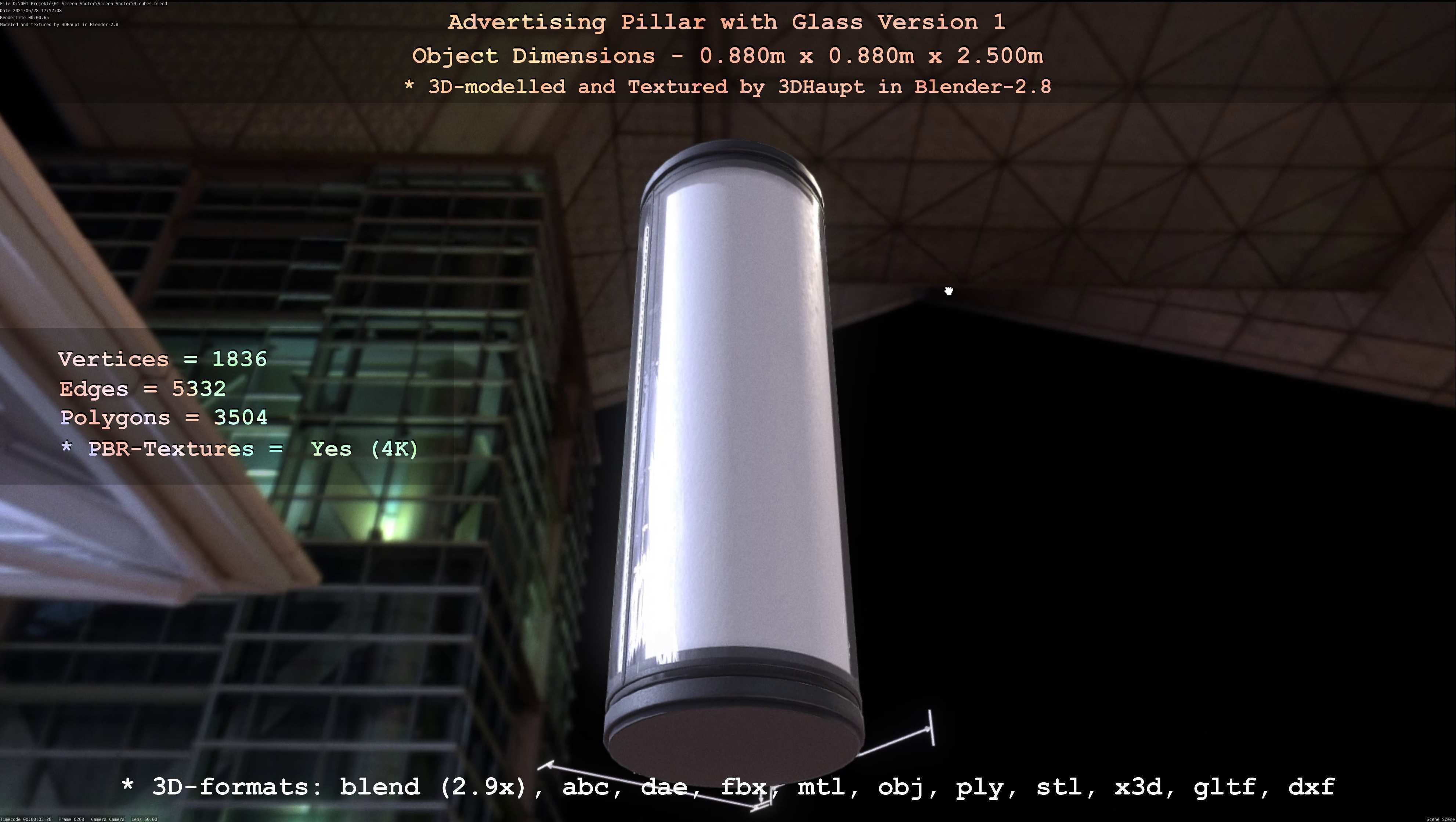 Advertising Pillar with Glass 1 Low-poly 3D model_78