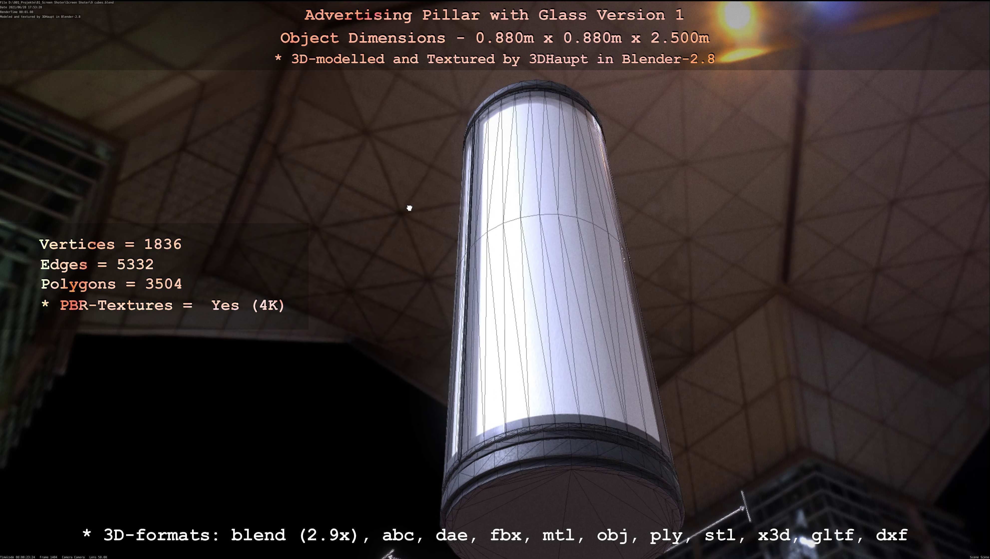 Advertising Pillar with Glass 1 Low-poly 3D model_13