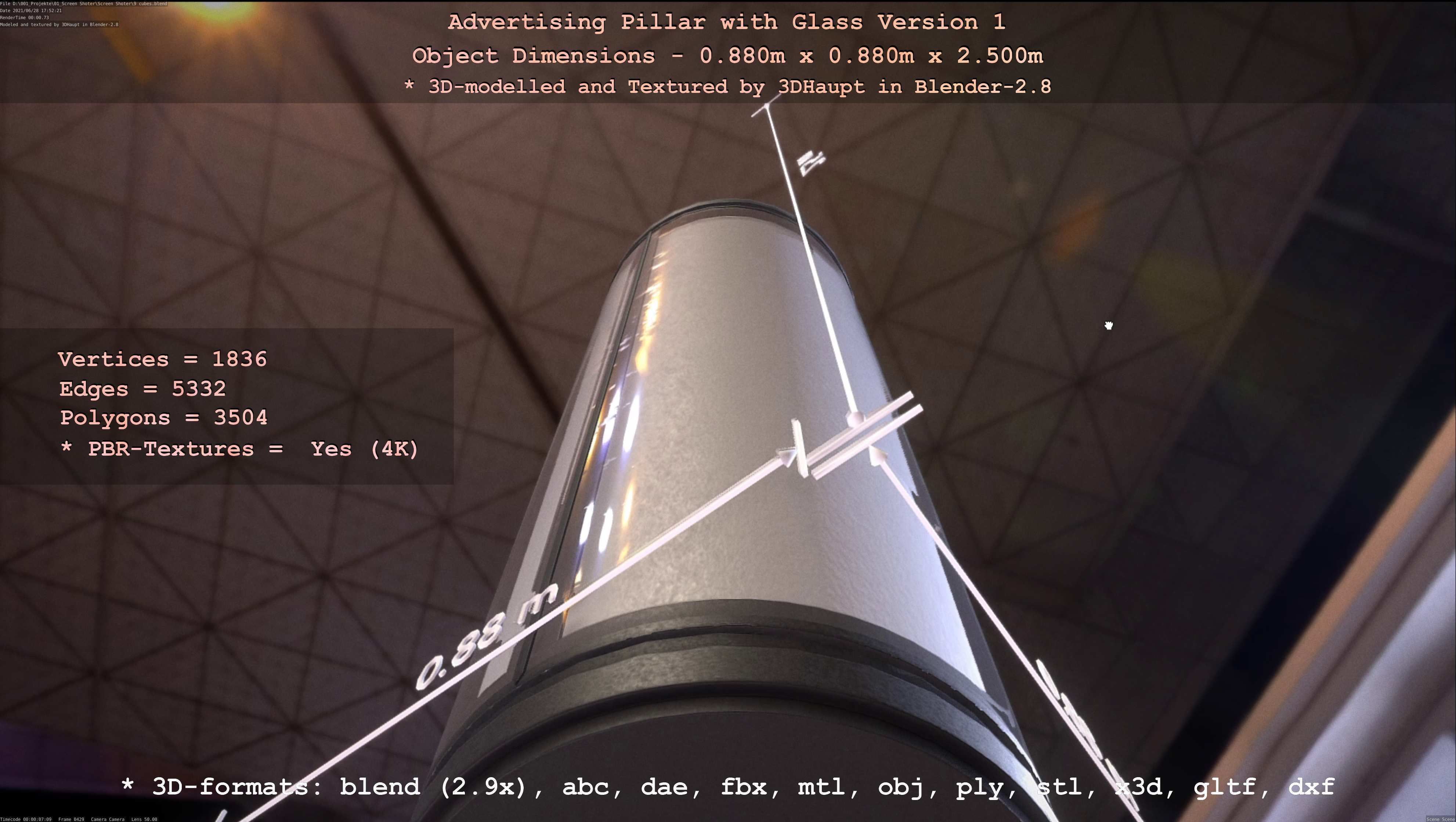 Advertising Pillar with Glass 1 Low-poly 3D model_84