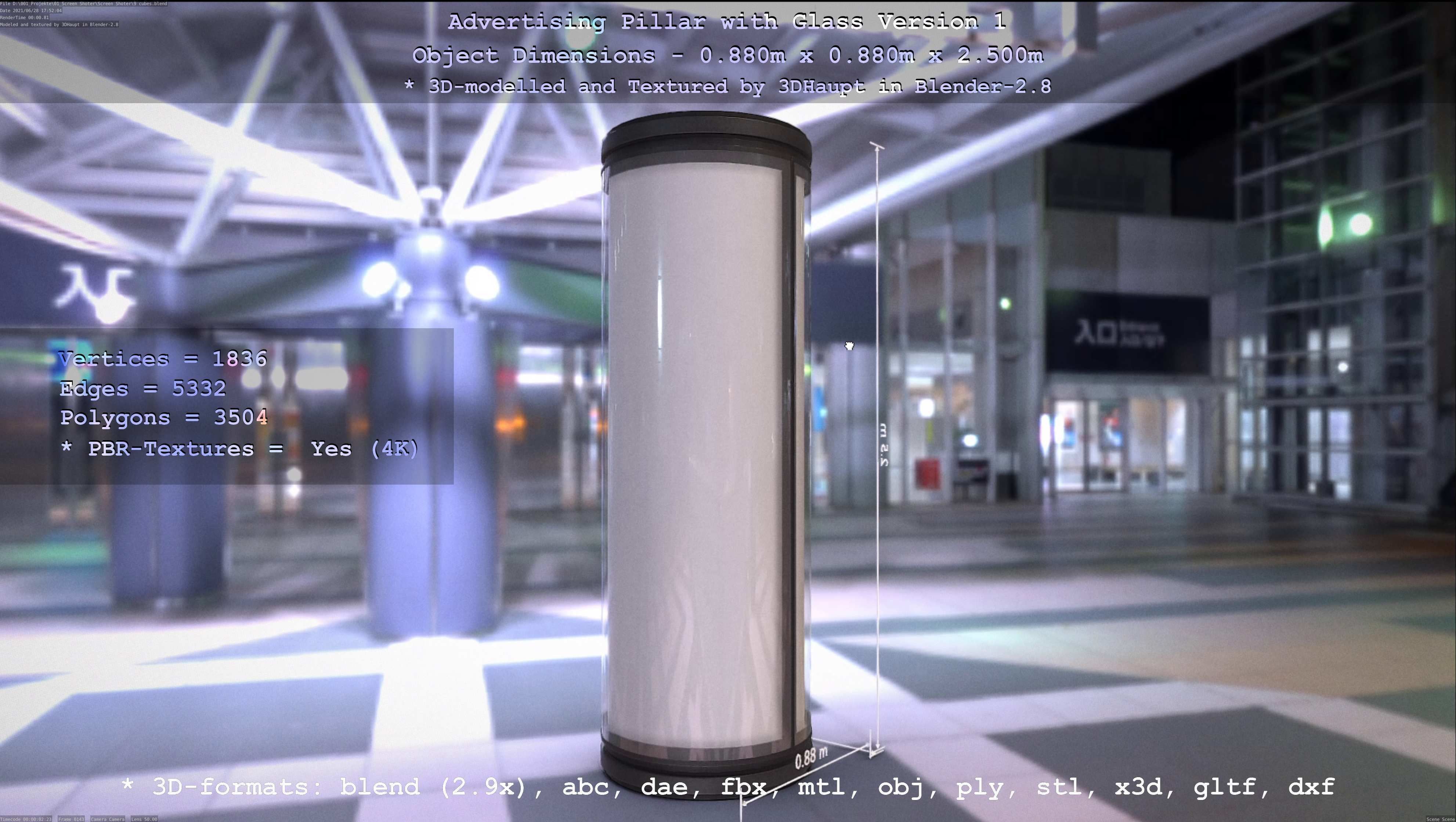 Advertising Pillar with Glass 1 Low-poly 3D model_75