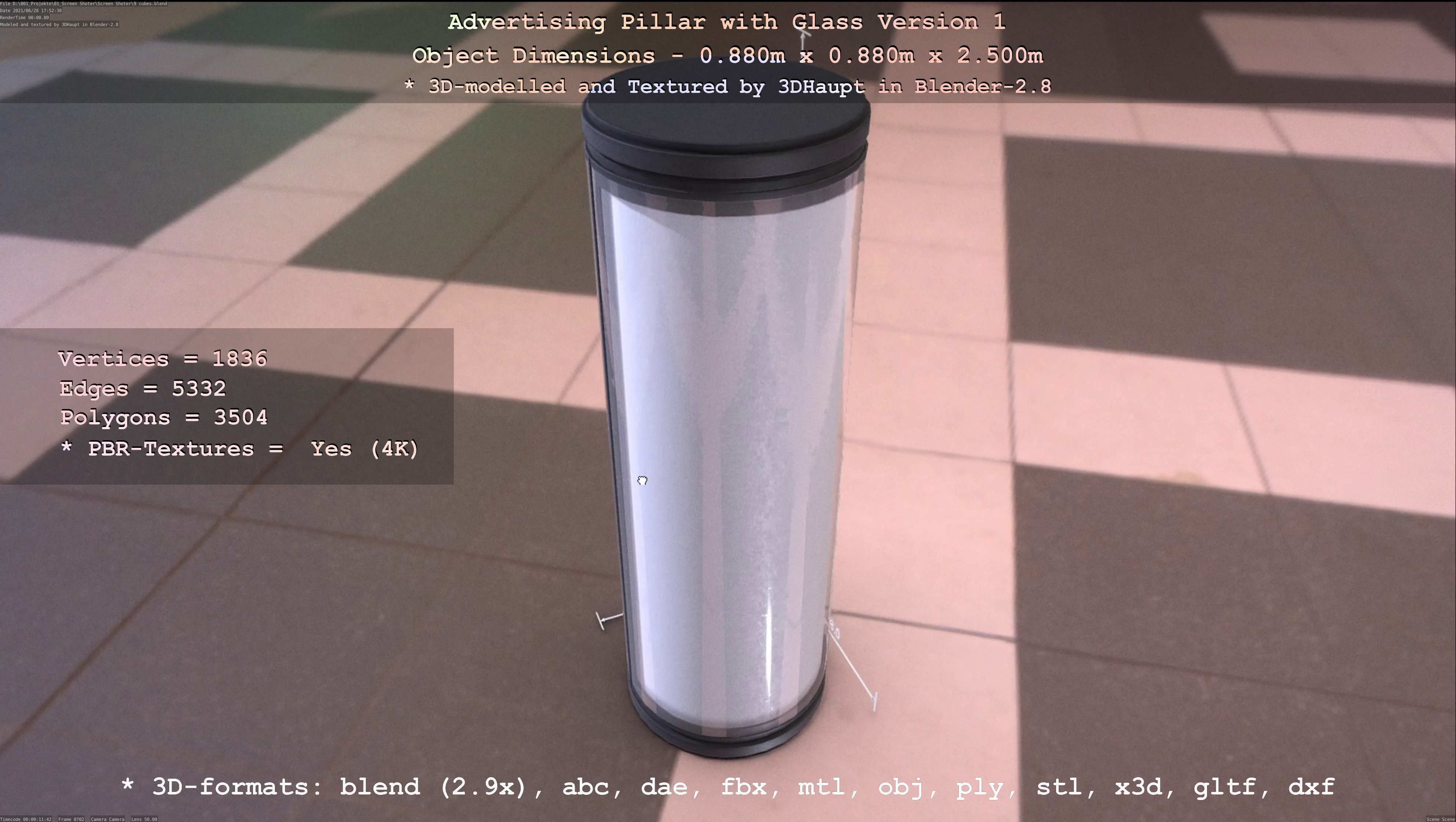 Advertising Pillar with Glass 1 Low-poly 3D model_48