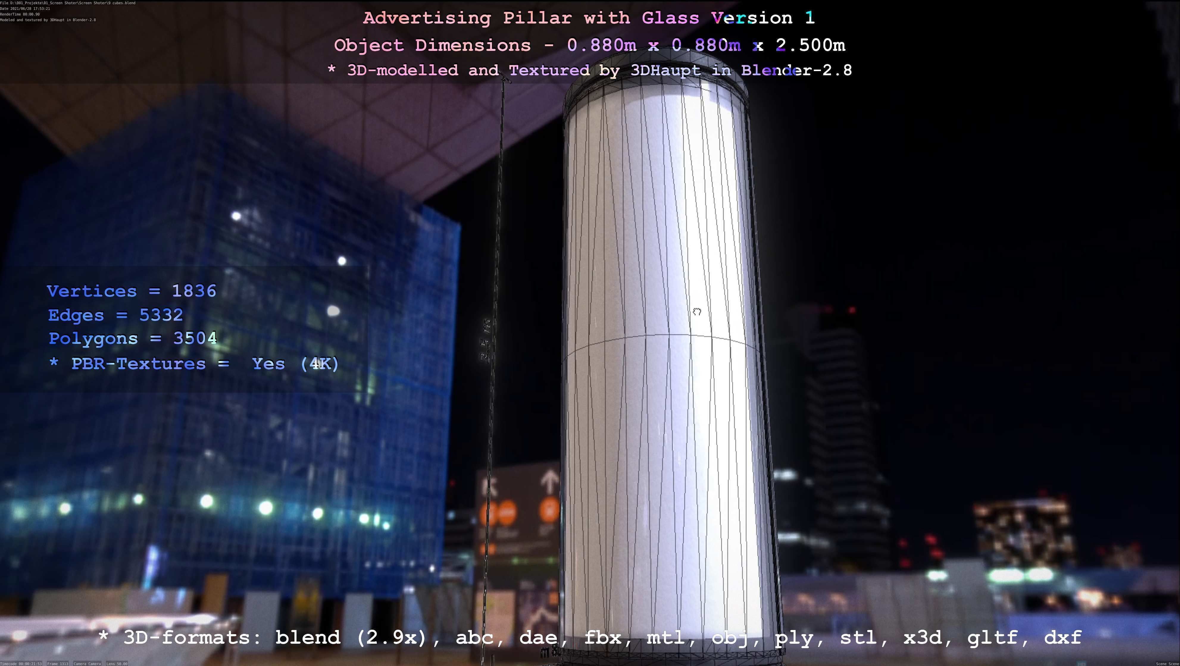 Advertising Pillar with Glass 1 Low-poly 3D model_12
