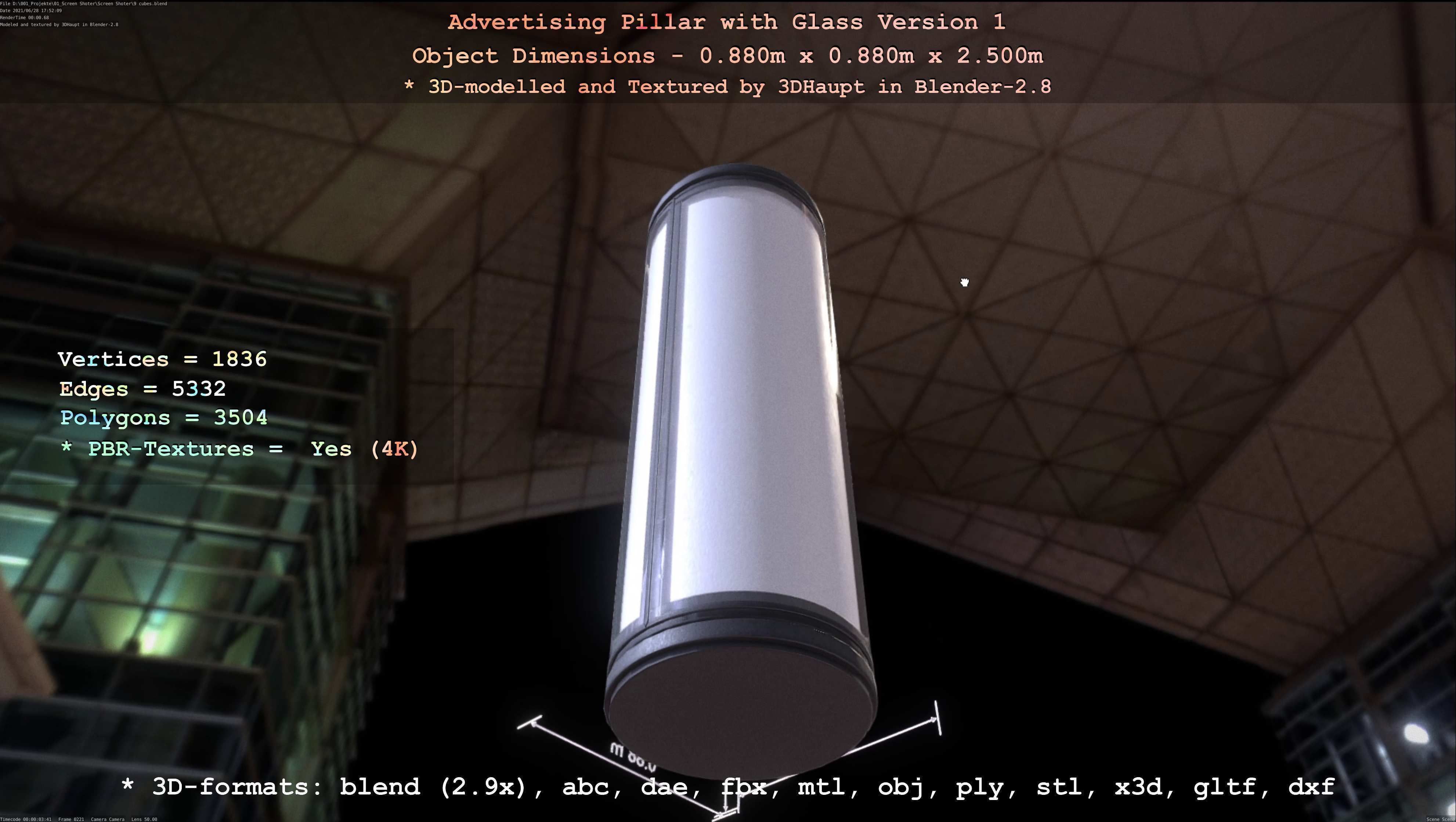 Advertising Pillar with Glass 1 Low-poly 3D model_79