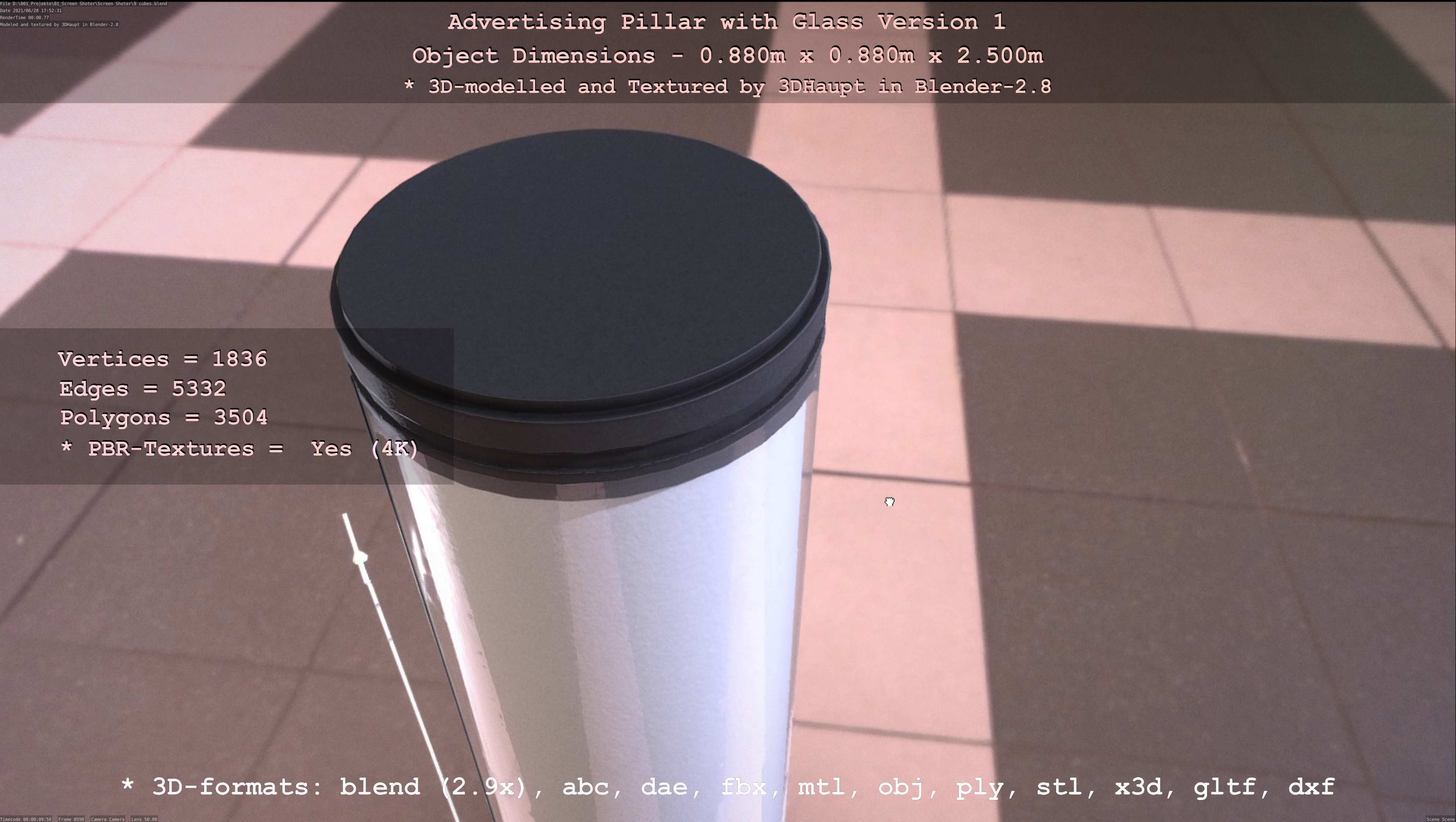 Advertising Pillar with Glass 1 Low-poly 3D model_42