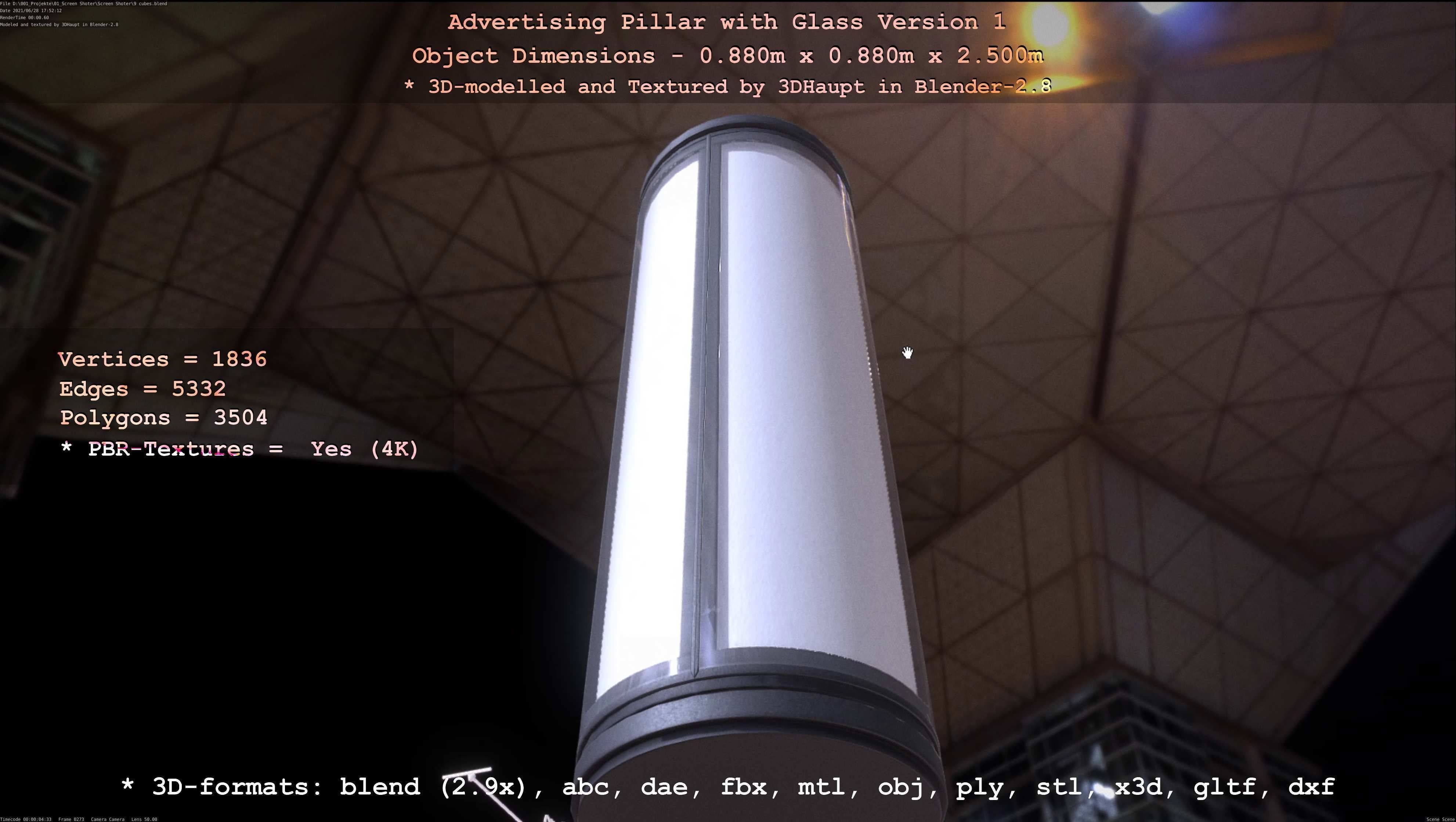 Advertising Pillar with Glass 1 Low-poly 3D model_82