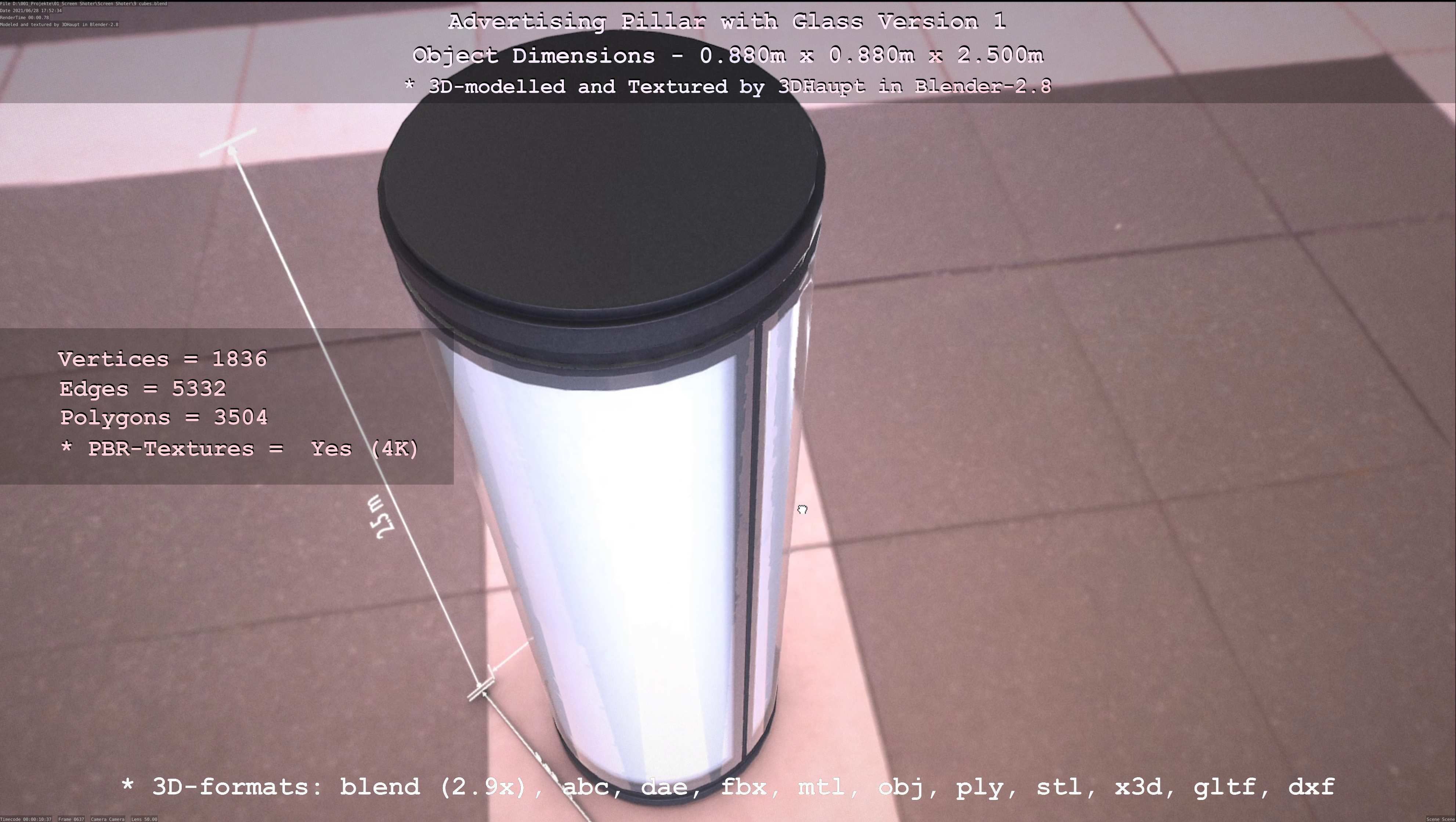 Advertising Pillar with Glass 1 Low-poly 3D model_32