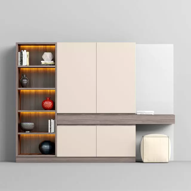 Garderob 3 modern cabinet with shelves and bookshelves 3D model_0