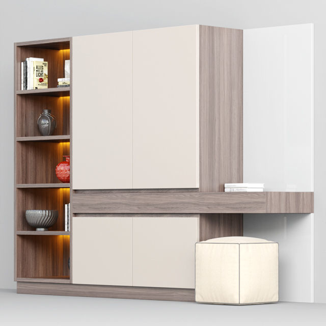 Garderob 3 modern cabinet with shelves and bookshelves 3D model_1