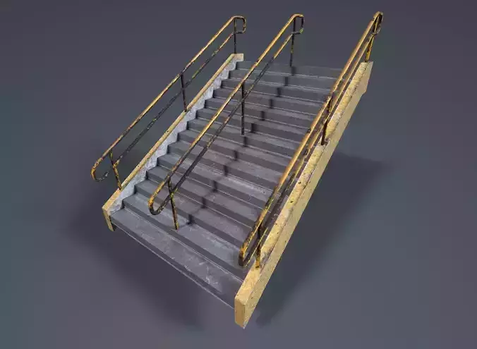 Realistic Concrete Exterior Staircase with Handrail - 2K PBR