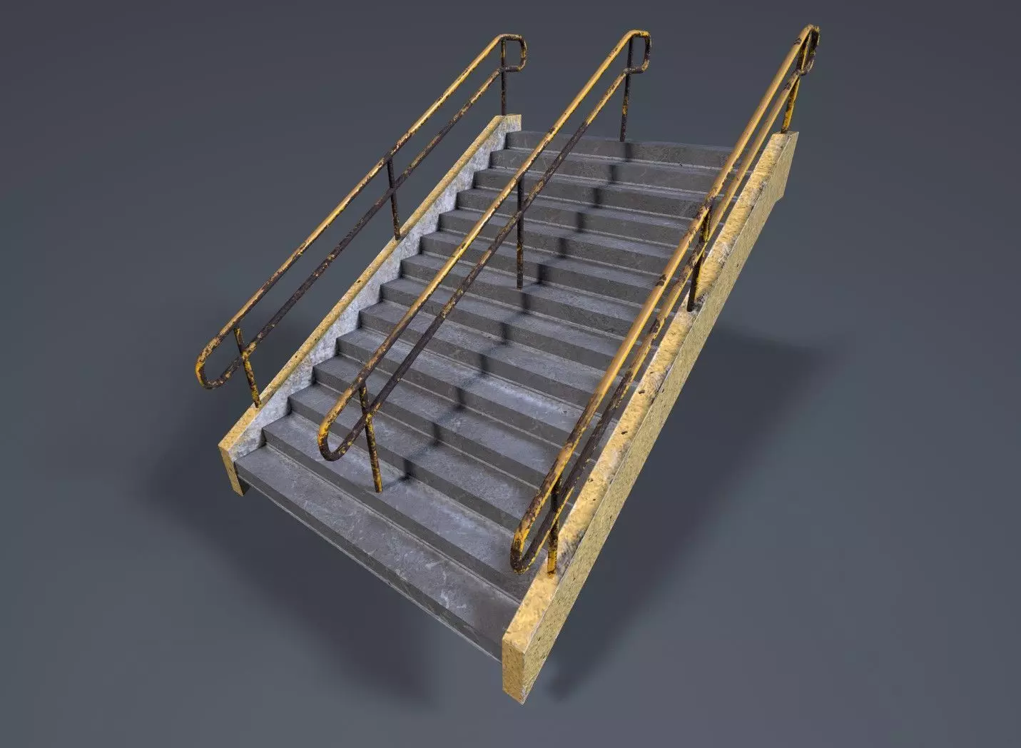 Realistic Concrete Exterior Staircase with Handrail - 2K PBR Low-poly 3D model