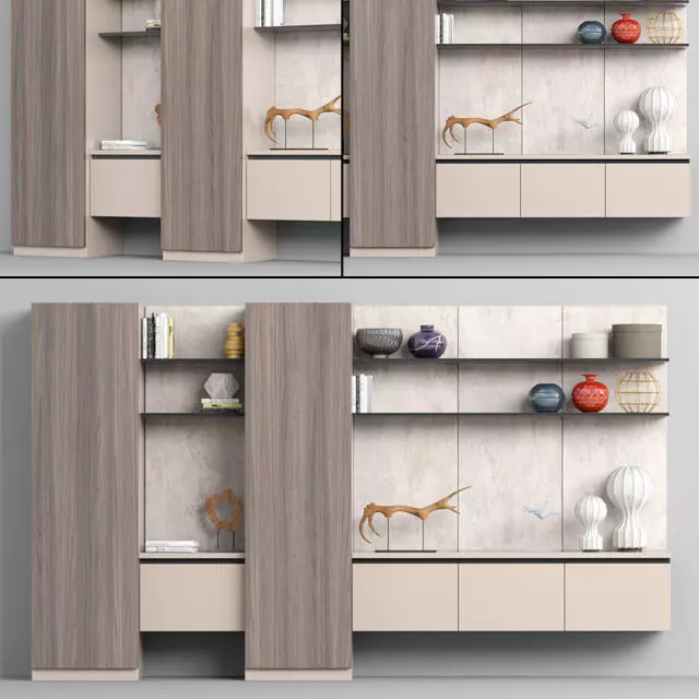 Garderob 4 bookcase with shelves and vases 3D model_0