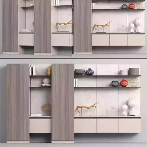 Garderob 4 bookcase with shelves and vases