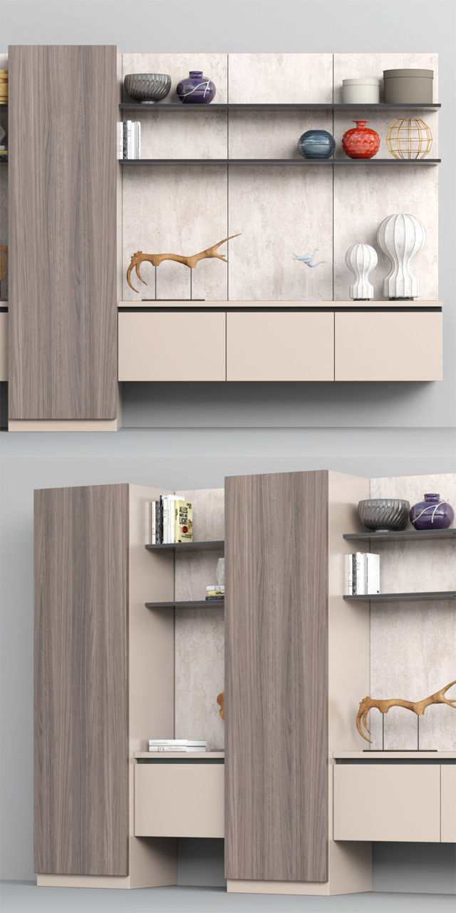 Garderob 4 bookcase with shelves and vases 3D model_1