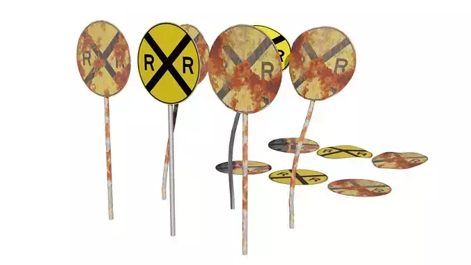 W10-1 Road Signs Rusted Old and Clean versions