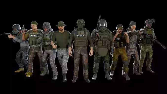 Modular military character 2 - UE4 gameplay demo scene Free low-poly 3D model
