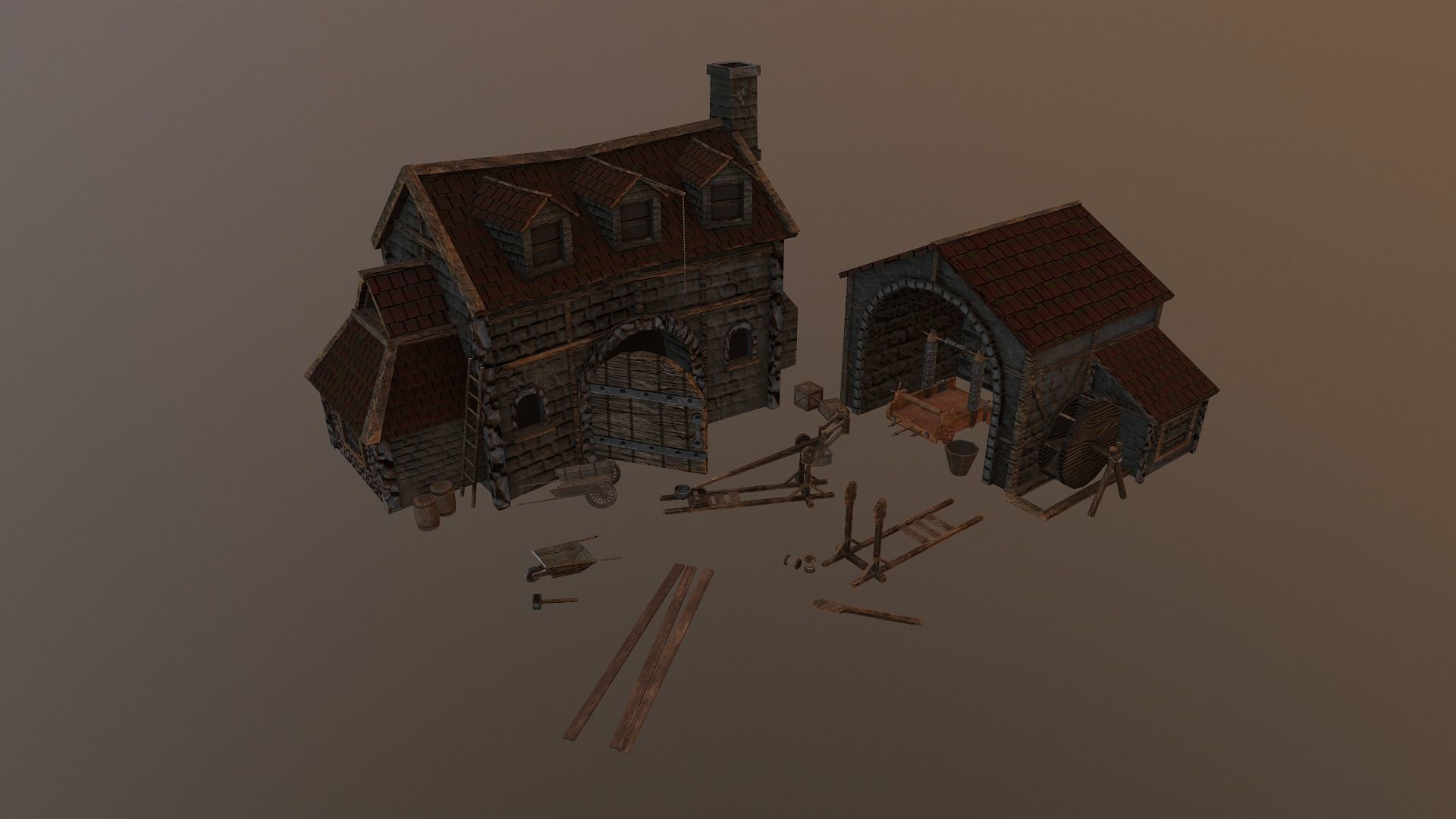  Medieval Workshop Level 5 Low-poly 3D model_30