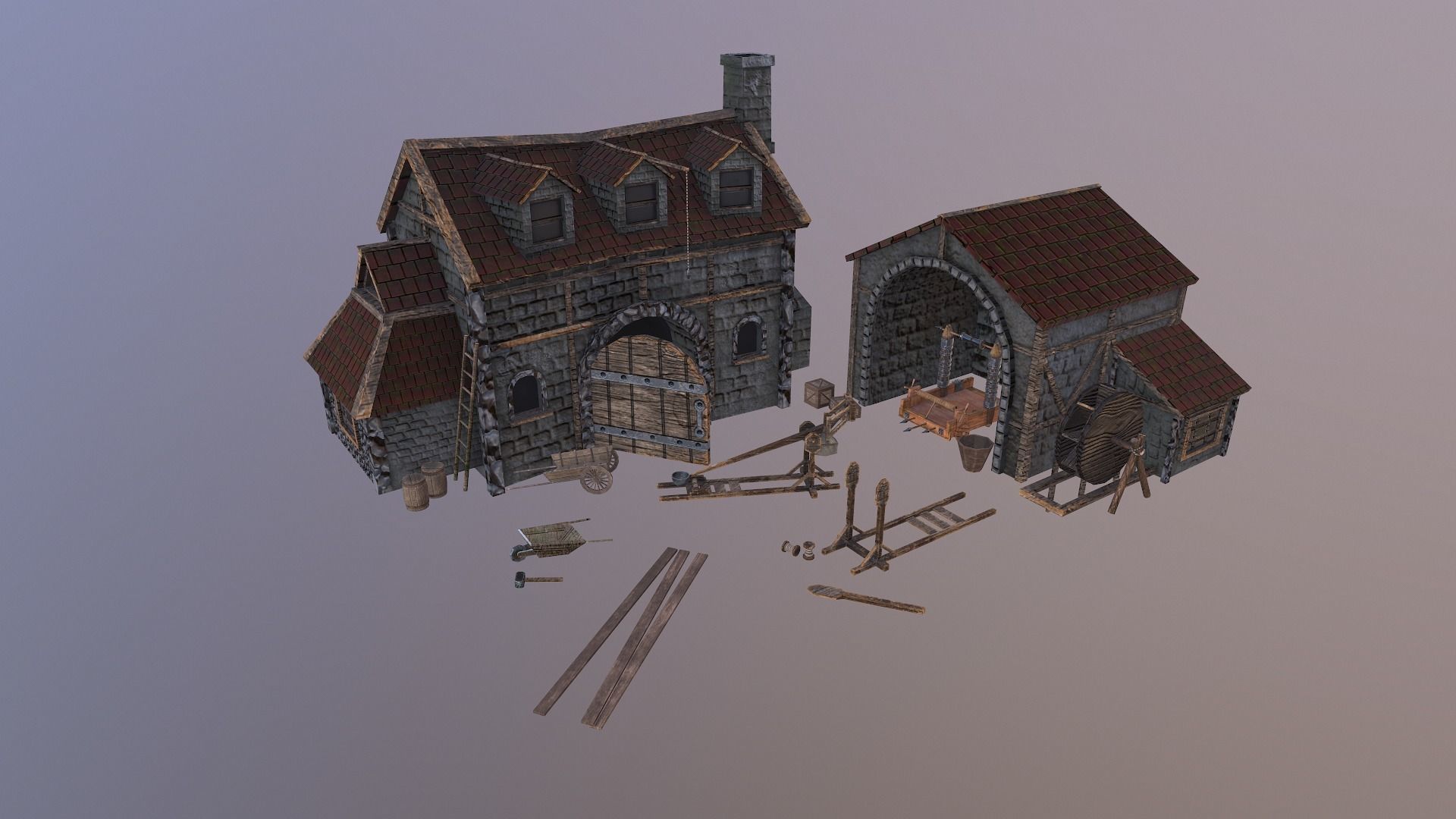  Medieval Workshop Level 5 Low-poly 3D model_4