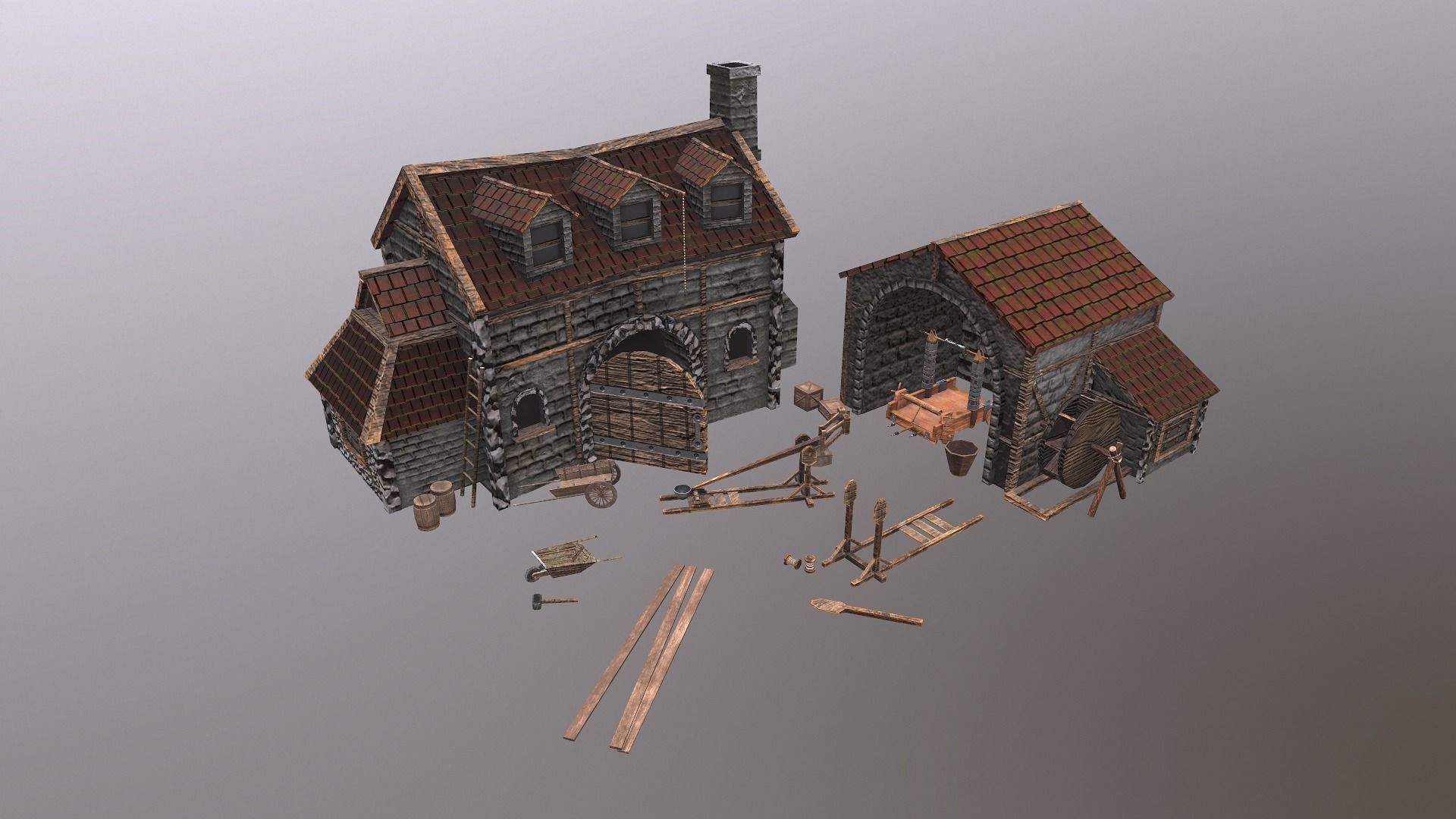  Medieval Workshop Level 5 Low-poly 3D model_36