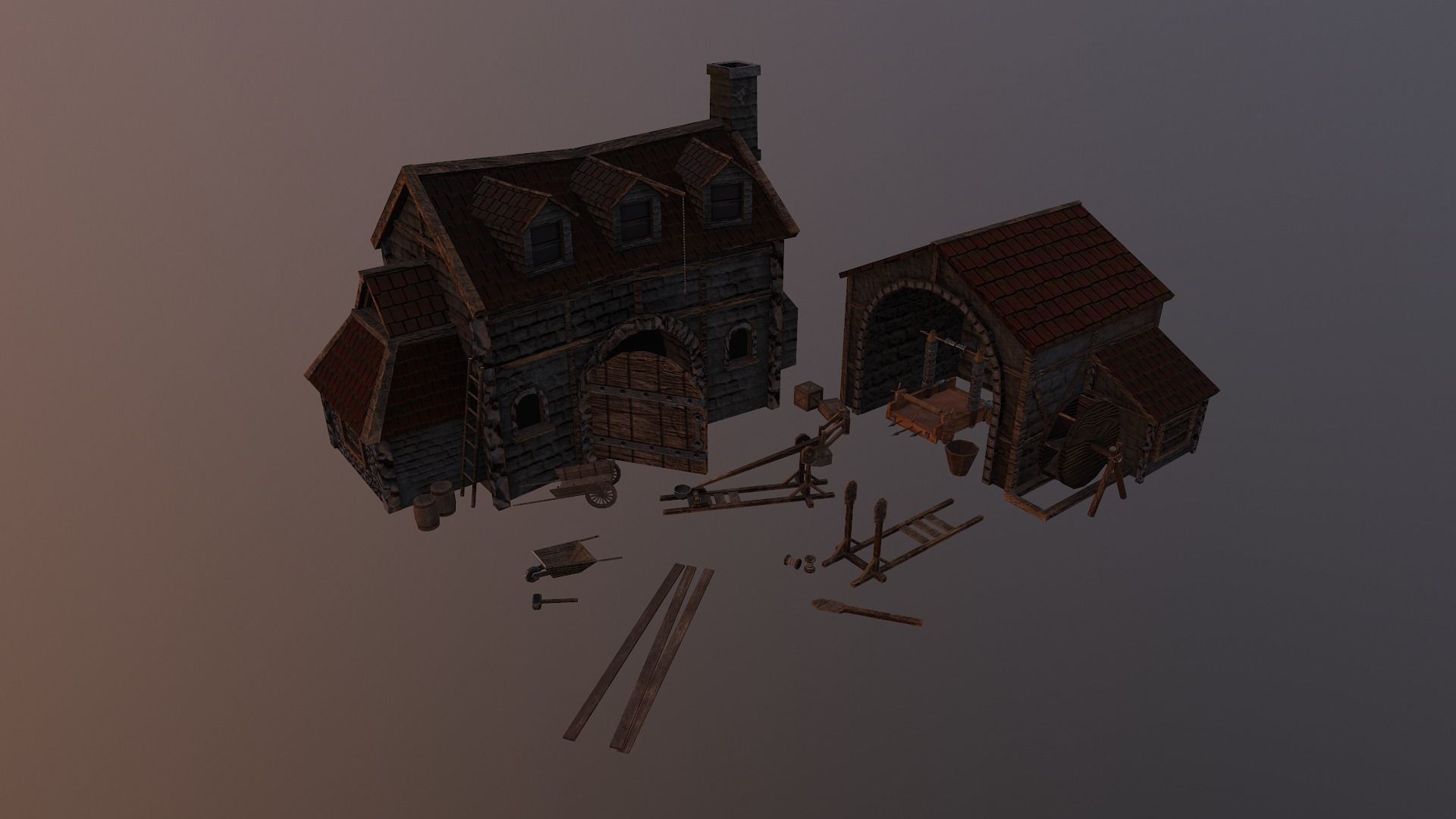  Medieval Workshop Level 5 Low-poly 3D model_26