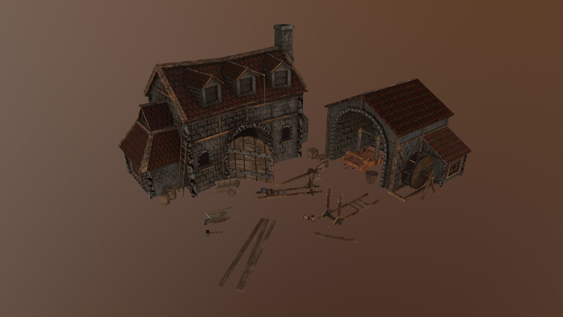  Medieval Workshop Level 5 Low-poly 3D model_25