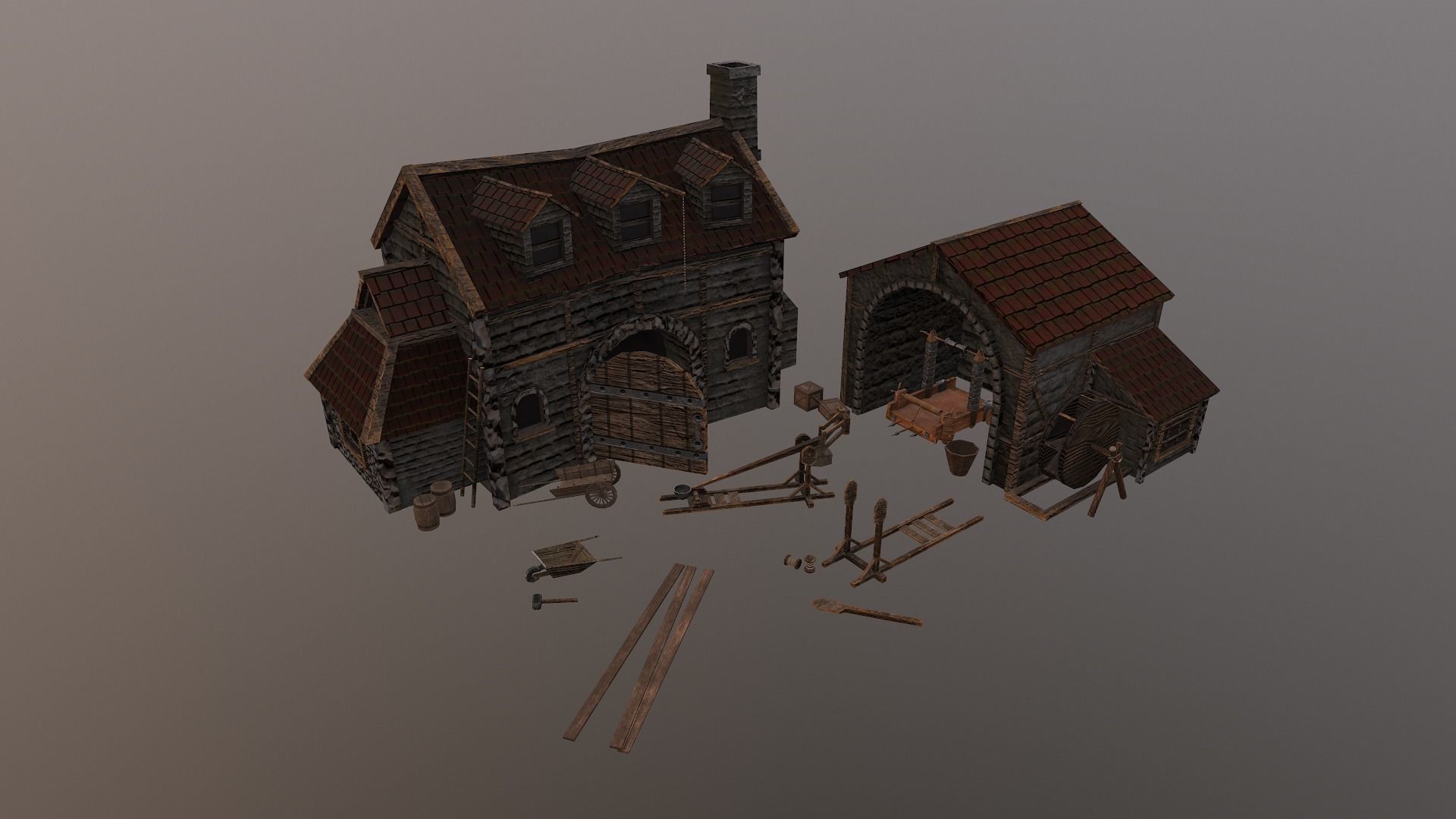  Medieval Workshop Level 5 Low-poly 3D model_34