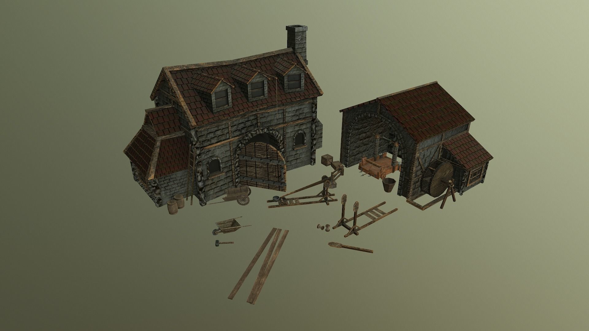  Medieval Workshop Level 5 Low-poly 3D model_21