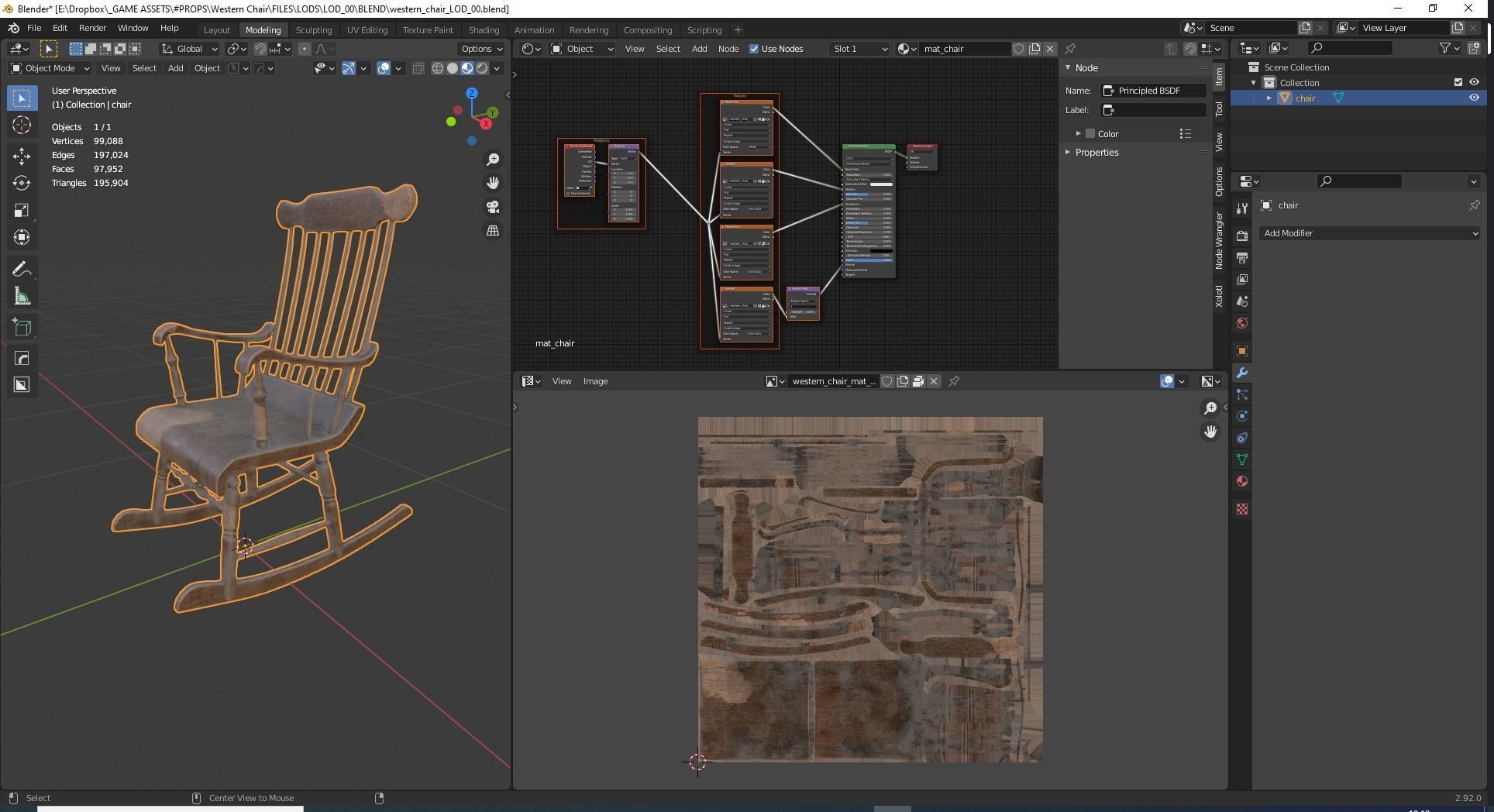 Old Western Rocking Chair Game Ready Low-poly 3D model_5