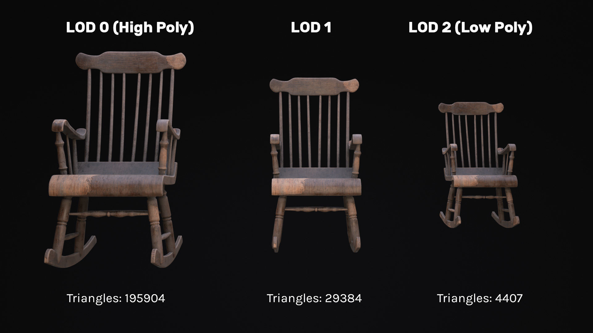 Old Western Rocking Chair Game Ready Low-poly 3D model_4
