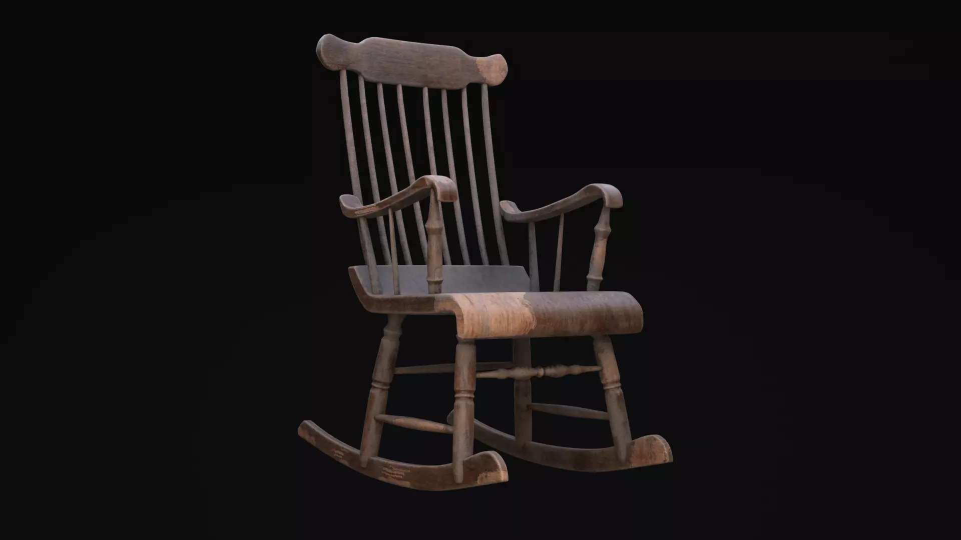 Old Western Rocking Chair Game Ready Low-poly 3D model_0