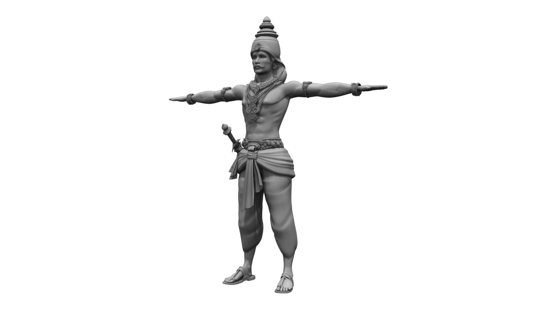 king 6 hindu statue 3D model_4