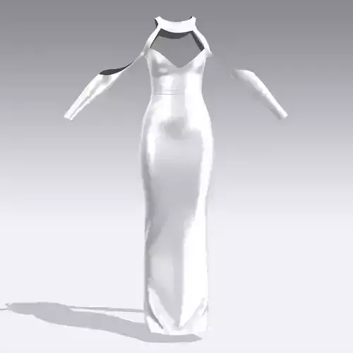 LOW SLEEVE DRESS WHITE SATIN LONG DRESS