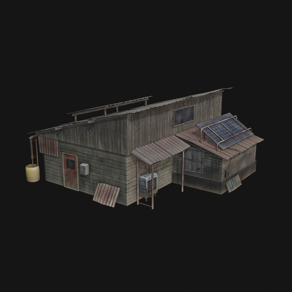 Post Apocalyptic House - Wooden - Old Low-poly 3D model_2