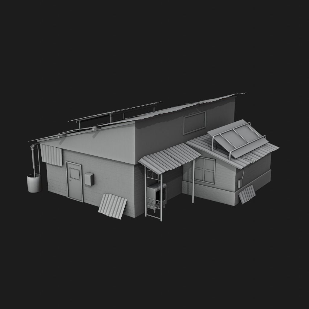 Post Apocalyptic House - Wooden - Old Low-poly 3D model_4