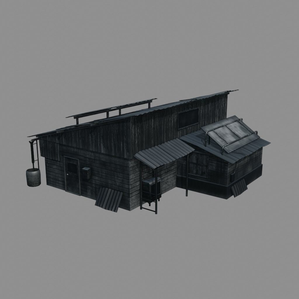 Post Apocalyptic House - Wooden - Old Low-poly 3D model_6